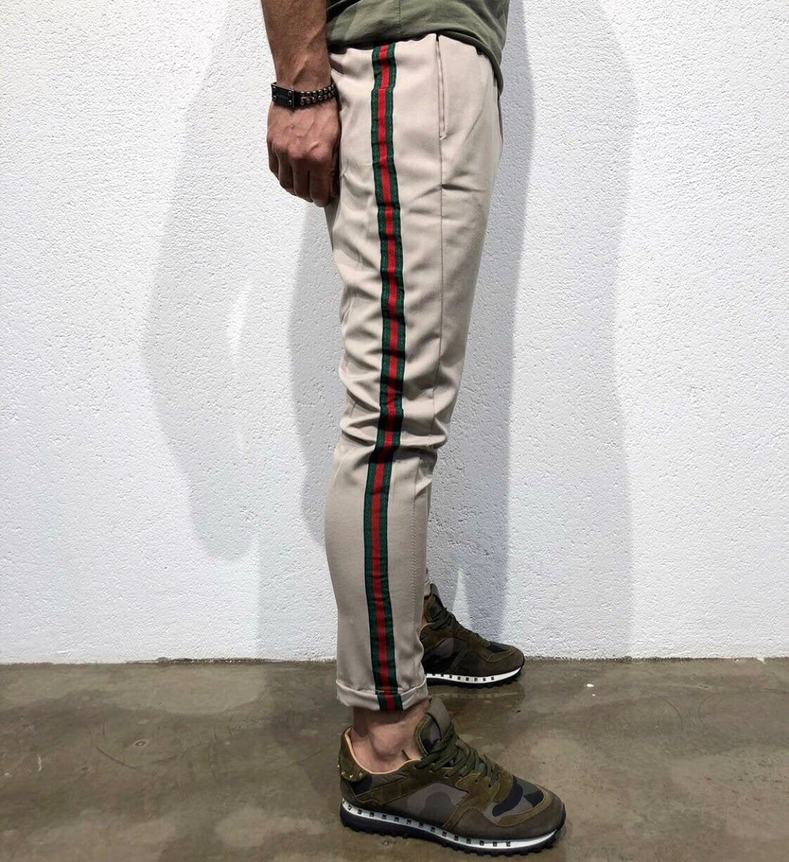 Beige Striped Jogger Pant B146 Streetwear Jogger Pants - Sneakerjeans