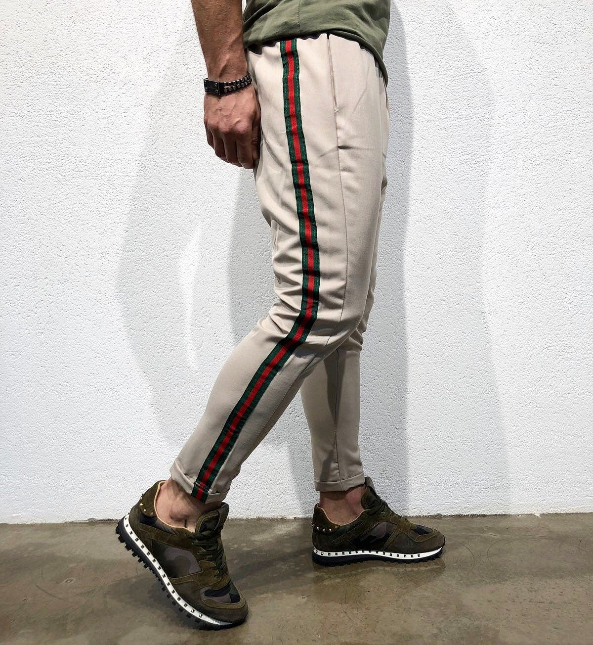 Beige Striped Jogger Pant B146 Streetwear Jogger Pants - Sneakerjeans
