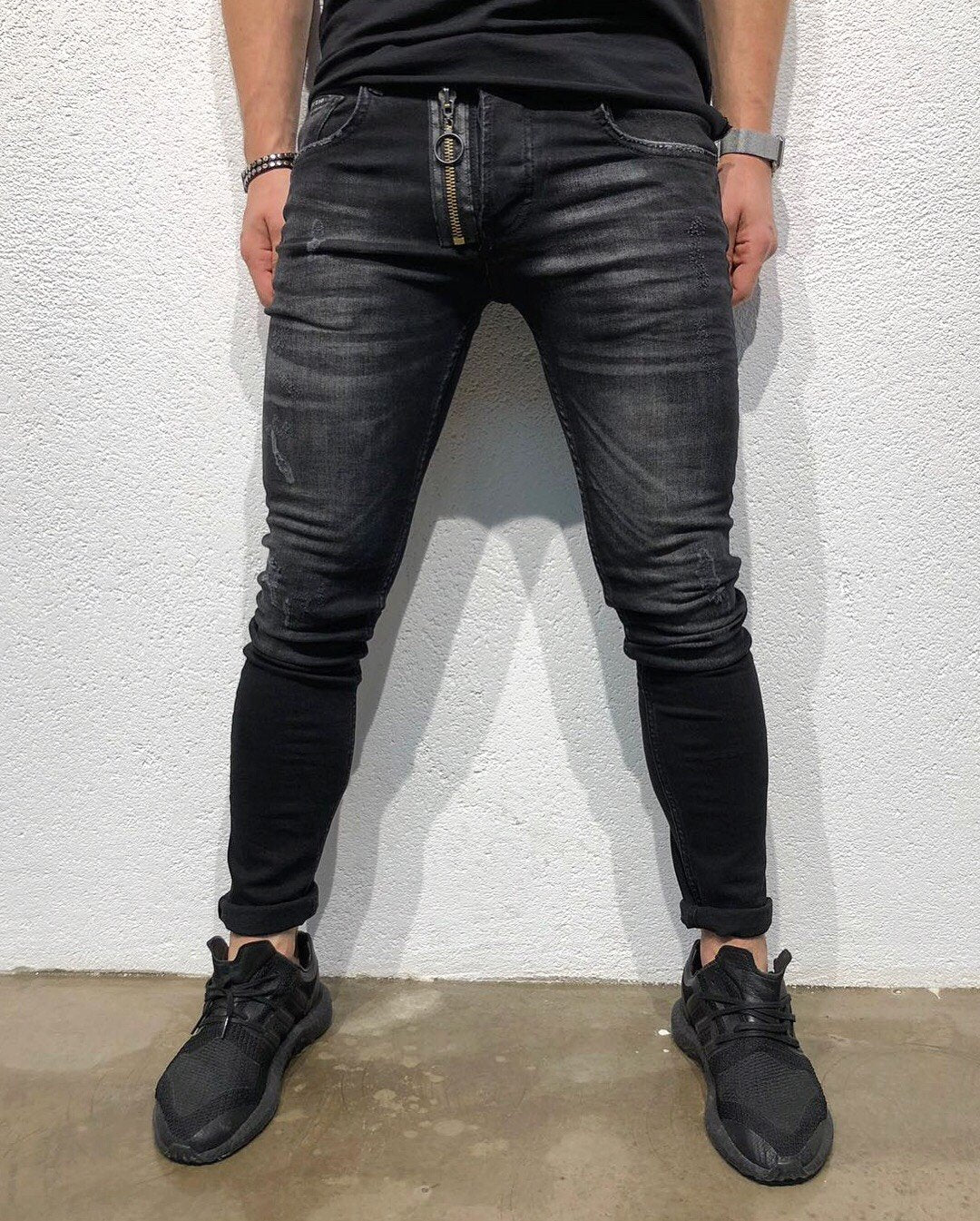 Black Front Zipper Skinny Fit Denim B156 Streetwear Denim Jeans - Sneakerjeans