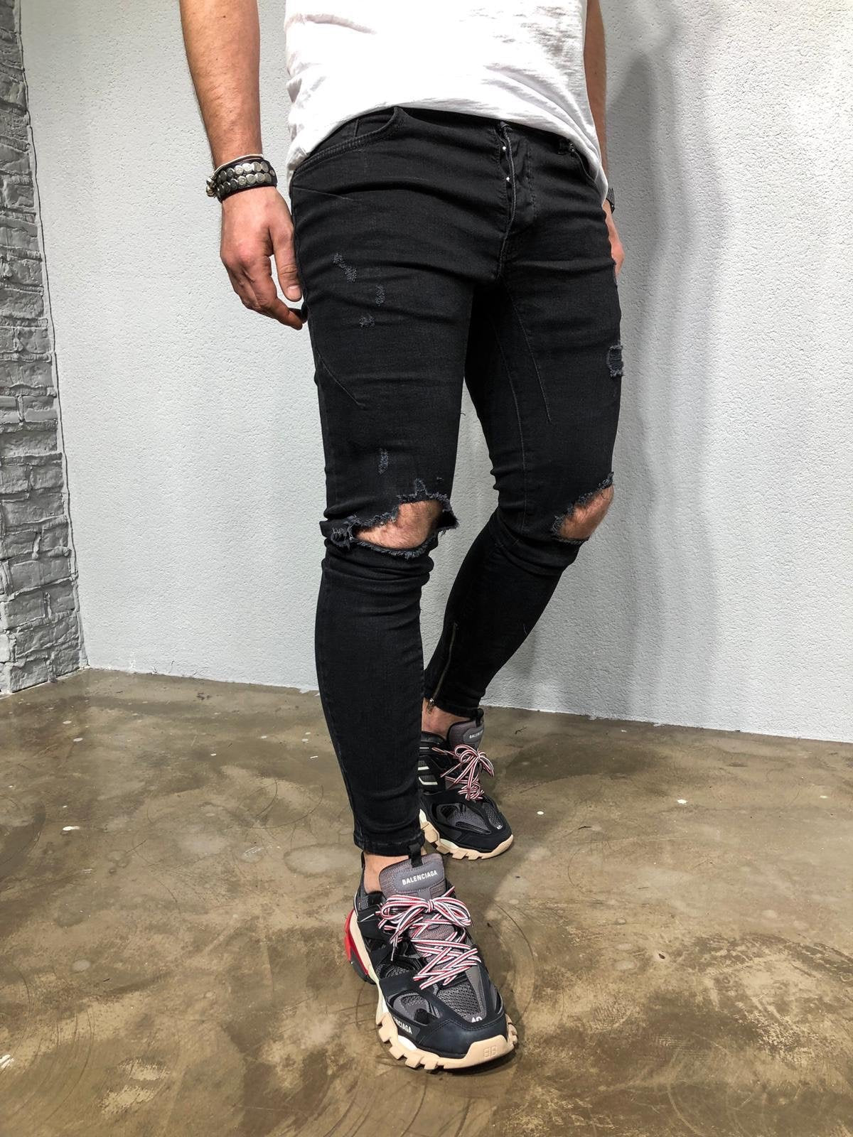 Black Ripped Denim BL239 Streetwear Jeans - Sneakerjeans