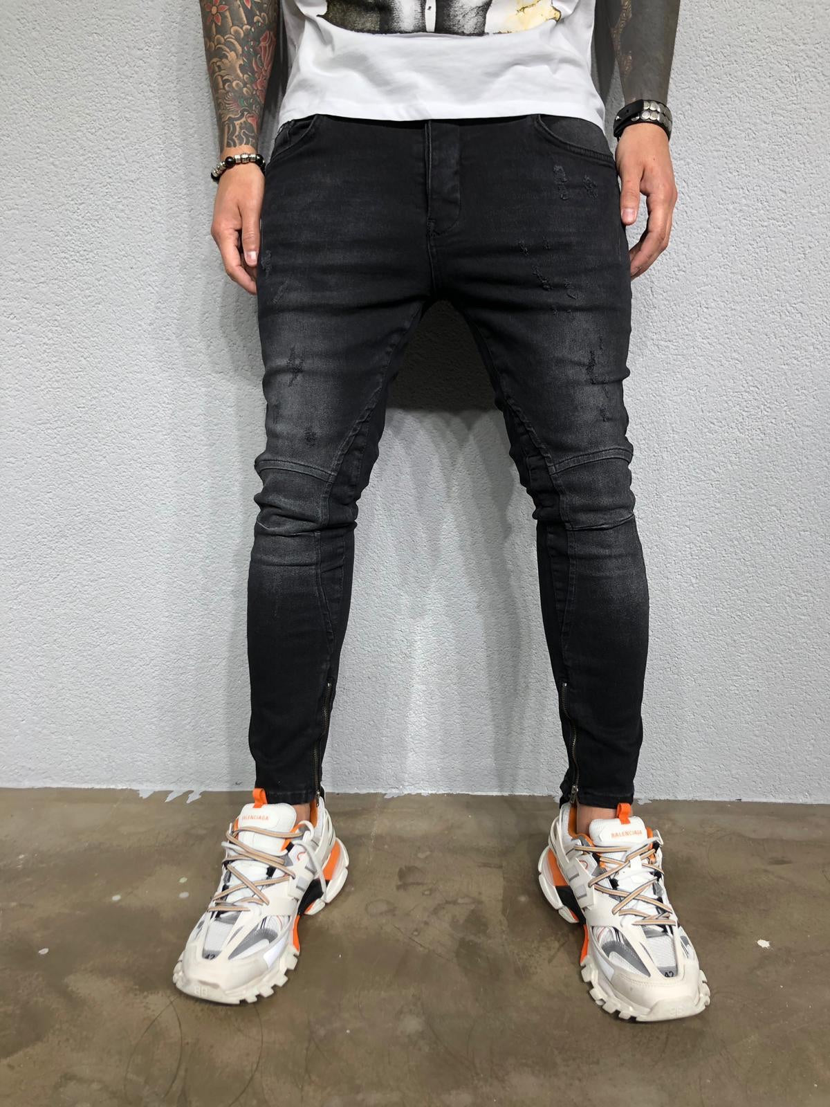 Black Washed Ankle Zip Distressed Ultra Skinny Pant BL433 Streetwear Jeans - Sneakerjeans