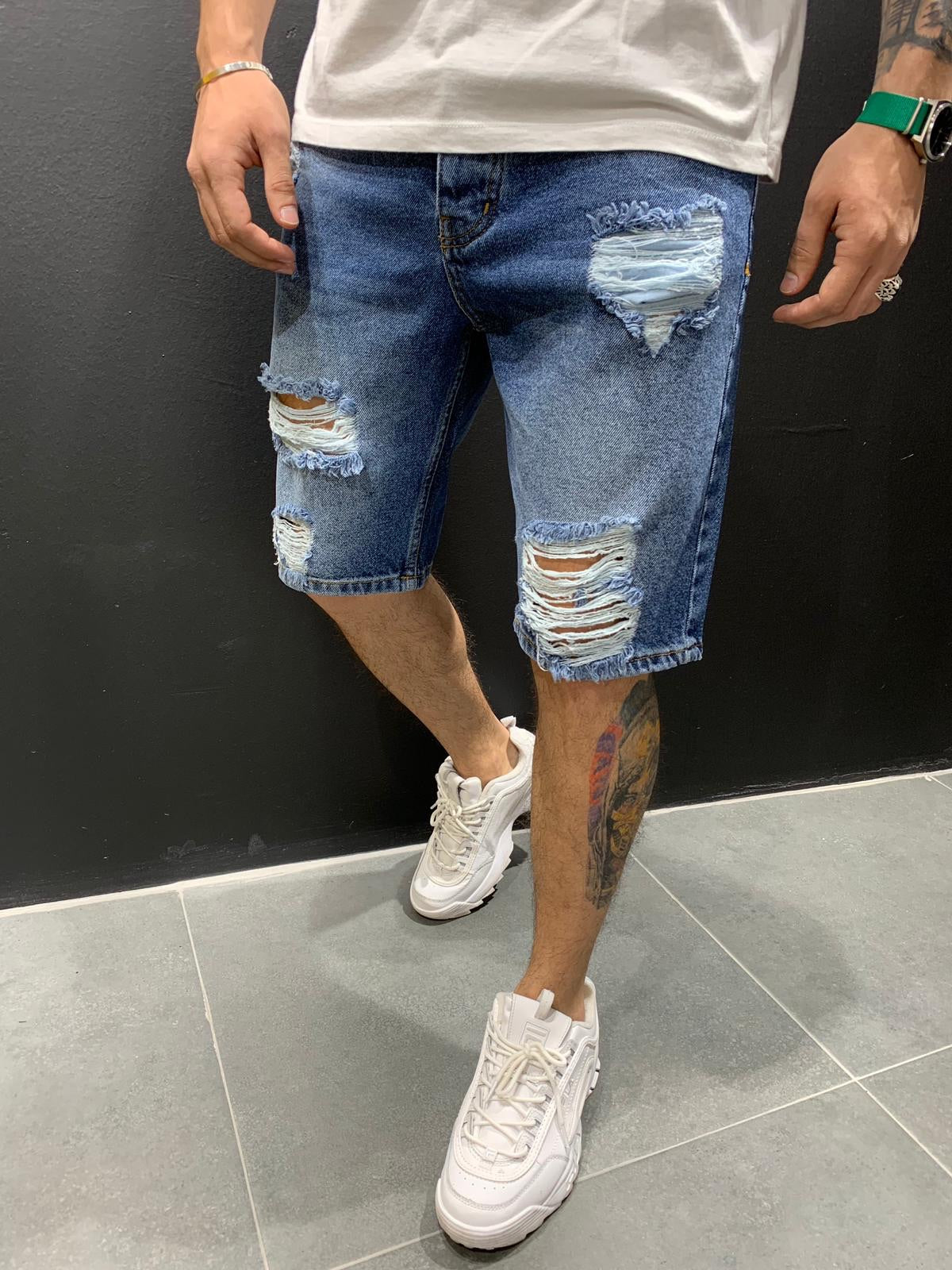 Blue Ripped Jeans Short AY589 Streetwear Mens Shorts - Sneakerjeans
