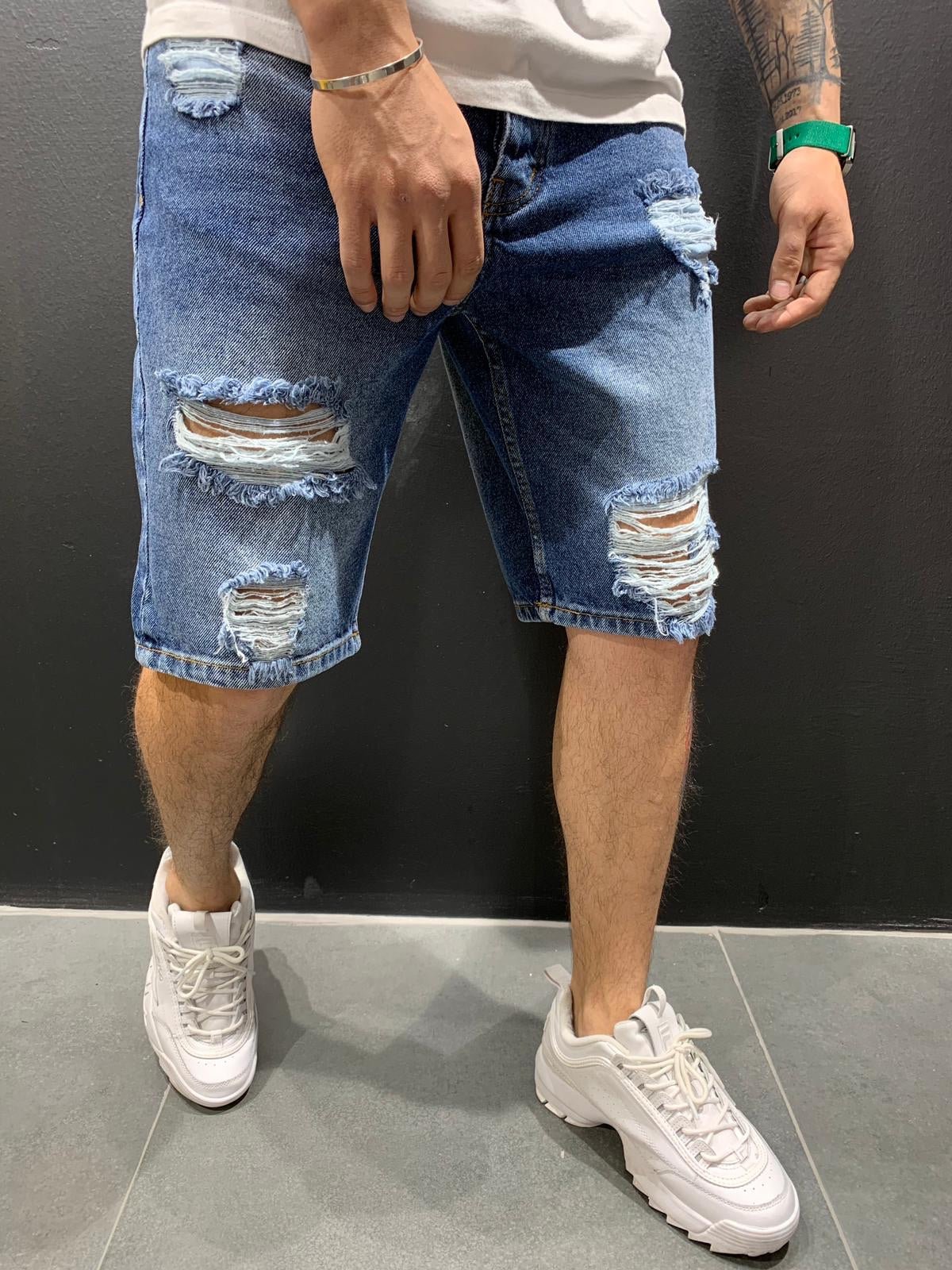 Blue Ripped Jeans Short AY589 Streetwear Mens Shorts - Sneakerjeans