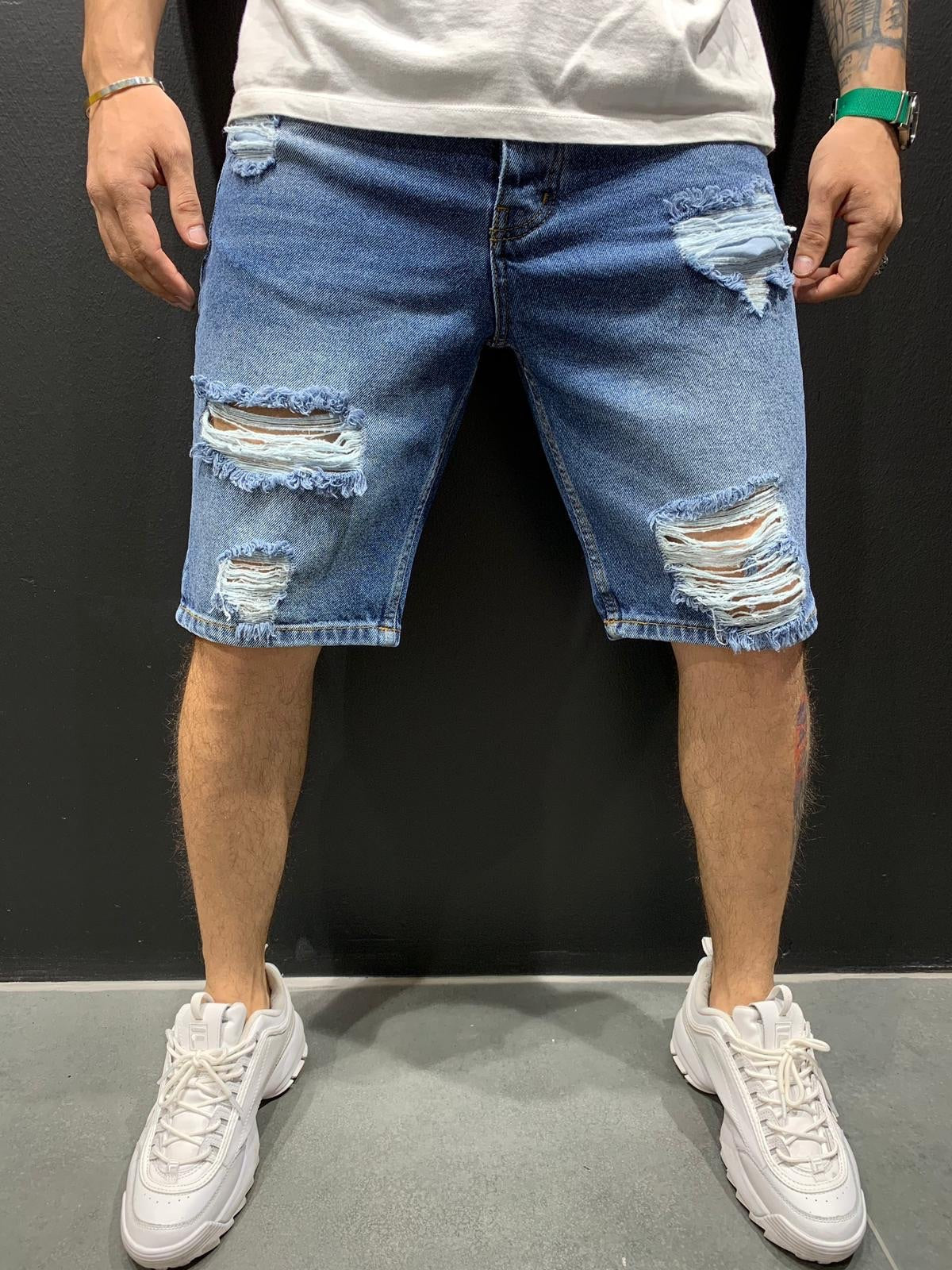 Blue Ripped Jeans Short AY589 Streetwear Mens Shorts - Sneakerjeans