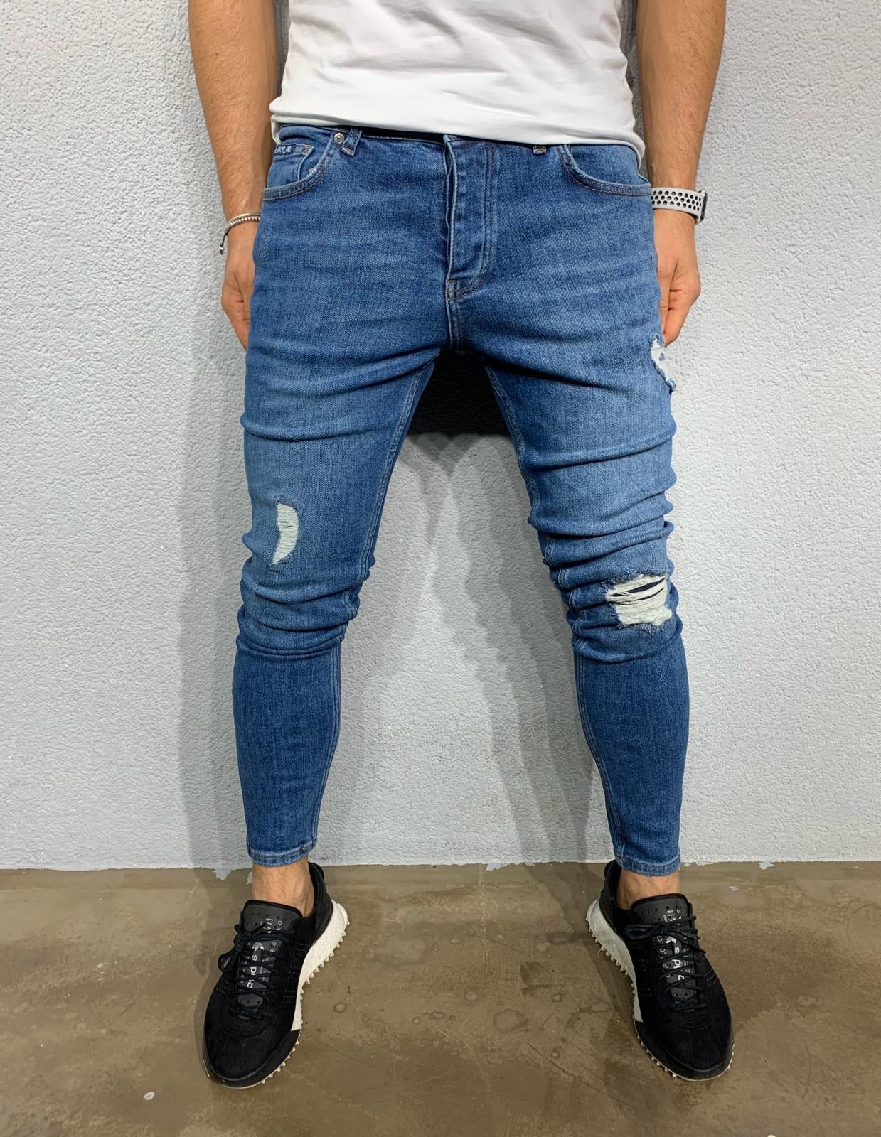 Blue Ripped Skinny Fit Jeans BI-044 Streetwear Jeans - Sneakerjeans