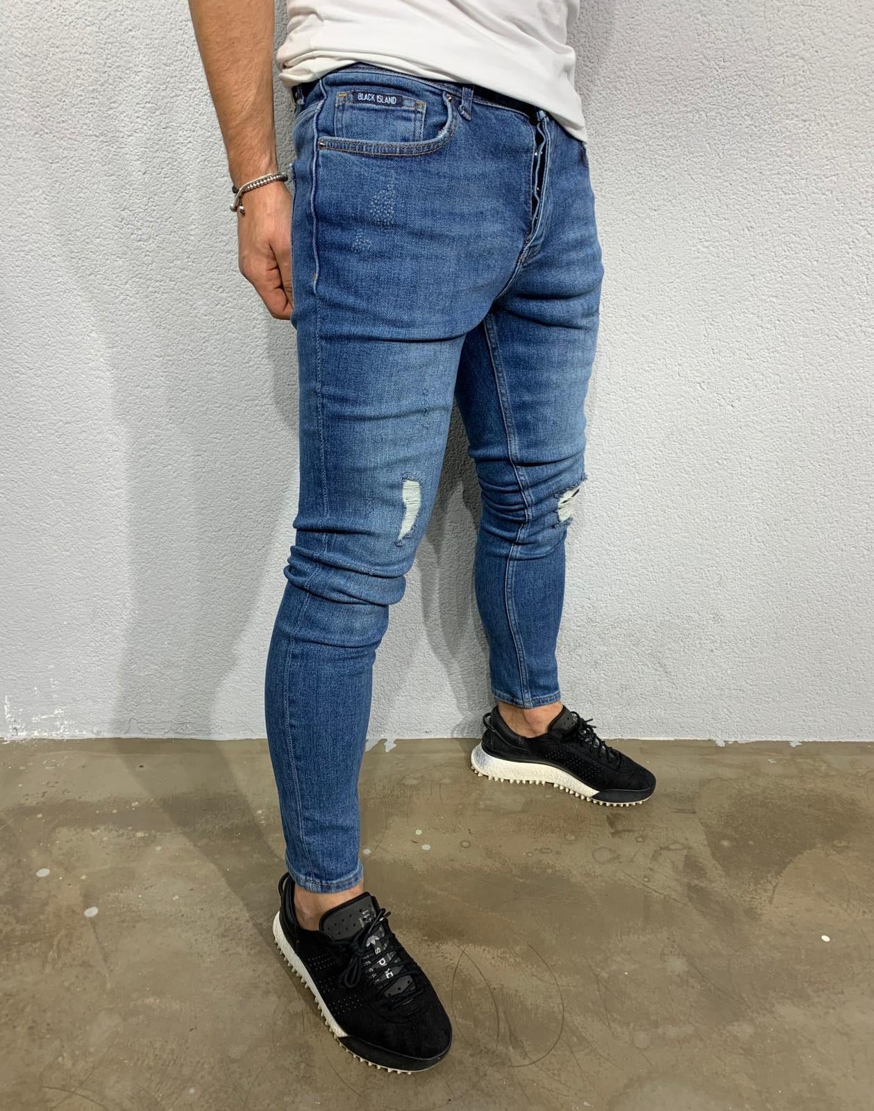 Blue Ripped Skinny Fit Jeans BI-044 Streetwear Jeans - Sneakerjeans
