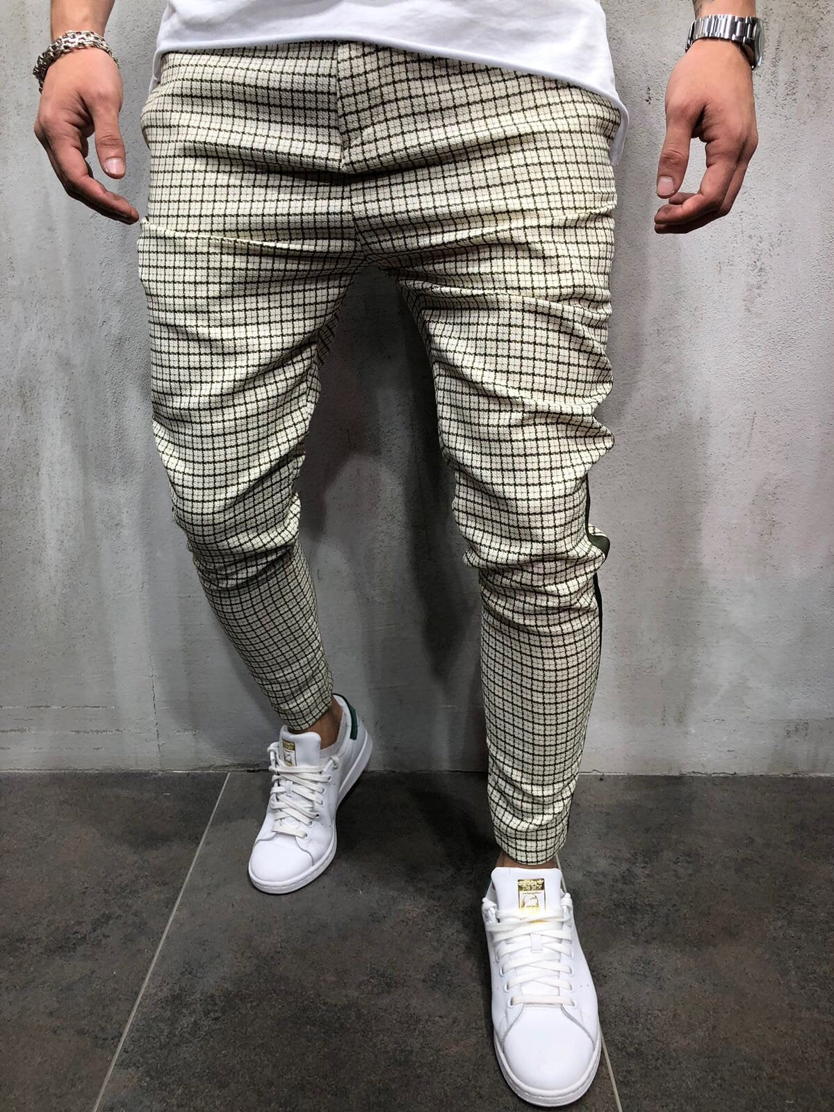 Cream Side Striped Casual Jogger Pant A146 Streetwear Jogger Pants - Sneakerjeans