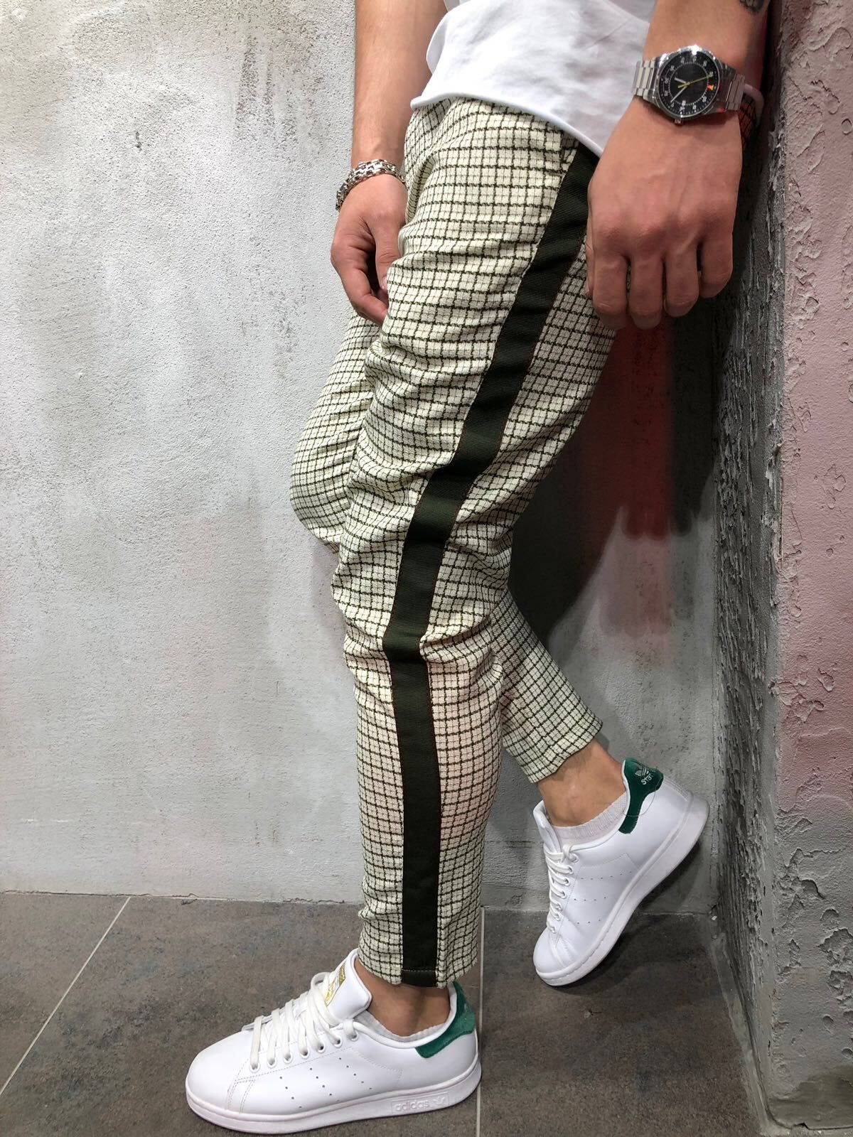 Cream Side Striped Casual Jogger Pant A146 Streetwear Jogger Pants - Sneakerjeans