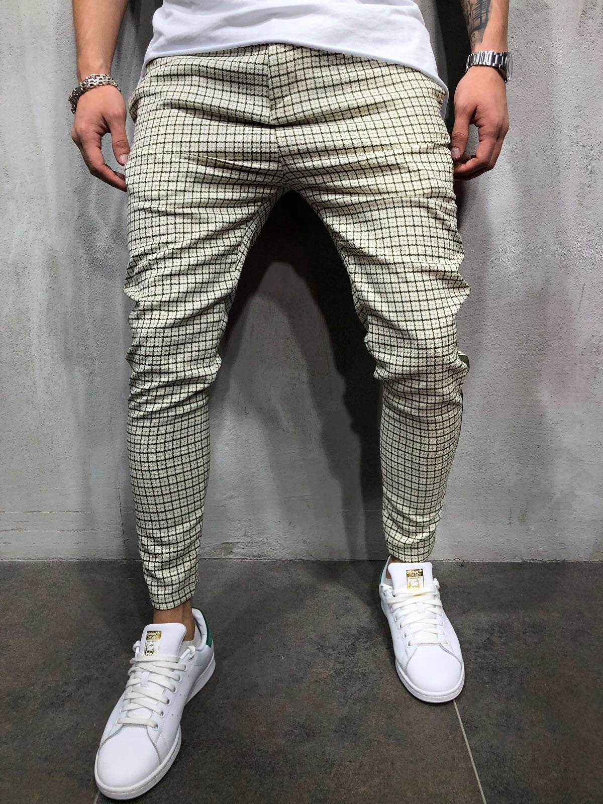 Cream Side Striped Casual Jogger Pant A146 Streetwear Jogger Pants - Sneakerjeans