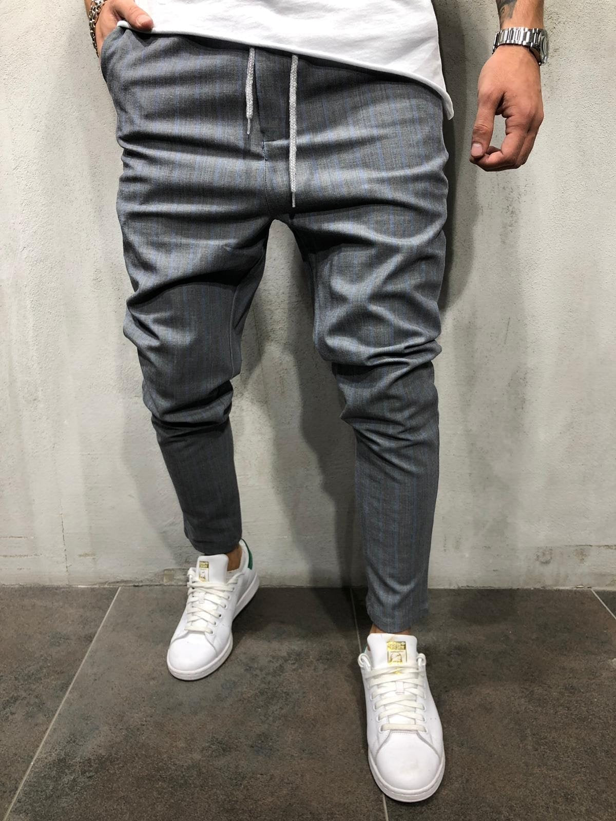Gray Blue Striped Casual Jogger Pant A214 Streetwear Casual Jogger Pants - Sneakerjeans