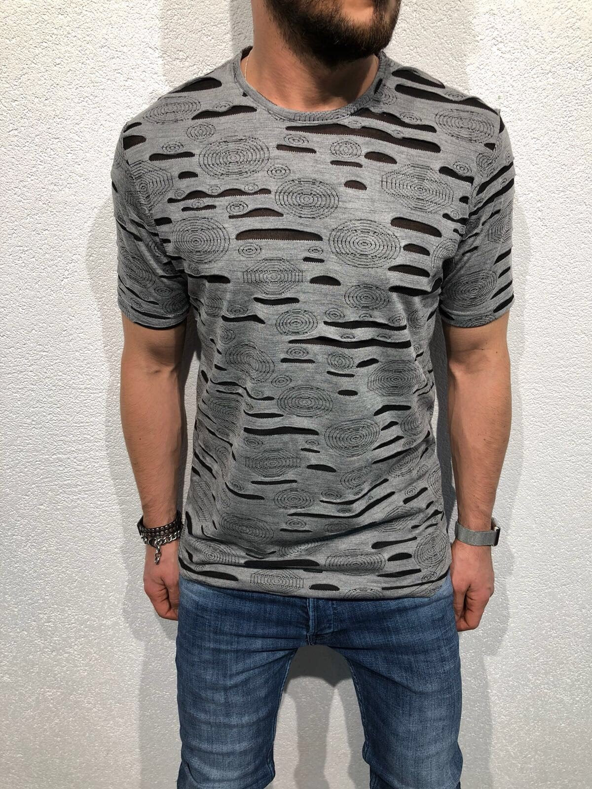 Gray Shredded Oversized T-Shirt B51 Streetwear T-Shirts - Sneakerjeans