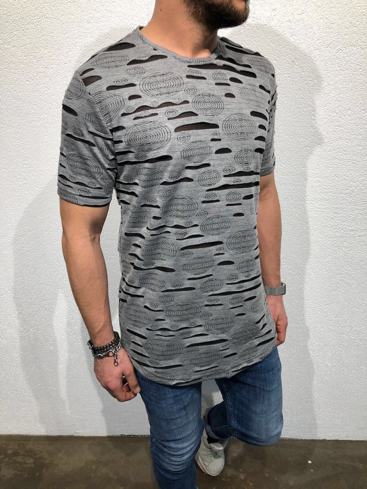 Gray Shredded Oversized T-Shirt B51 Streetwear T-Shirts - Sneakerjeans