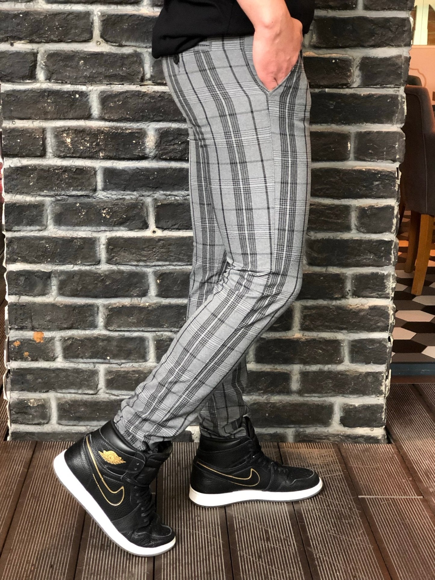 Gray Striped Checkered Slim Fit Casual Mens Pant DJ178 Mens Pant - Sneakerjeans