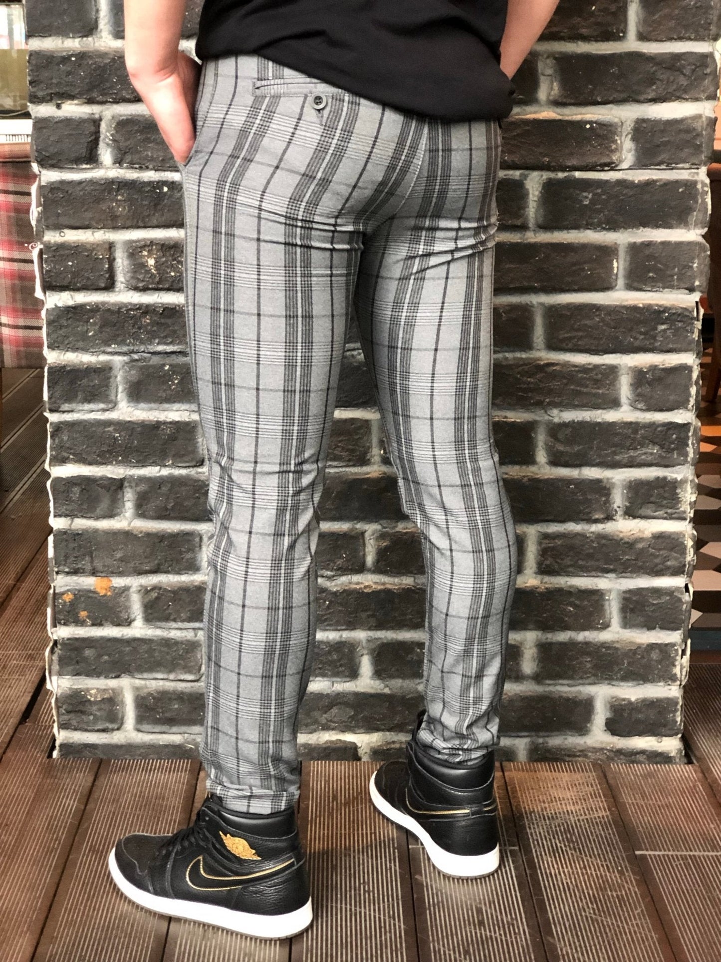 Gray Striped Checkered Slim Fit Casual Mens Pant DJ178 Mens Pant - Sneakerjeans