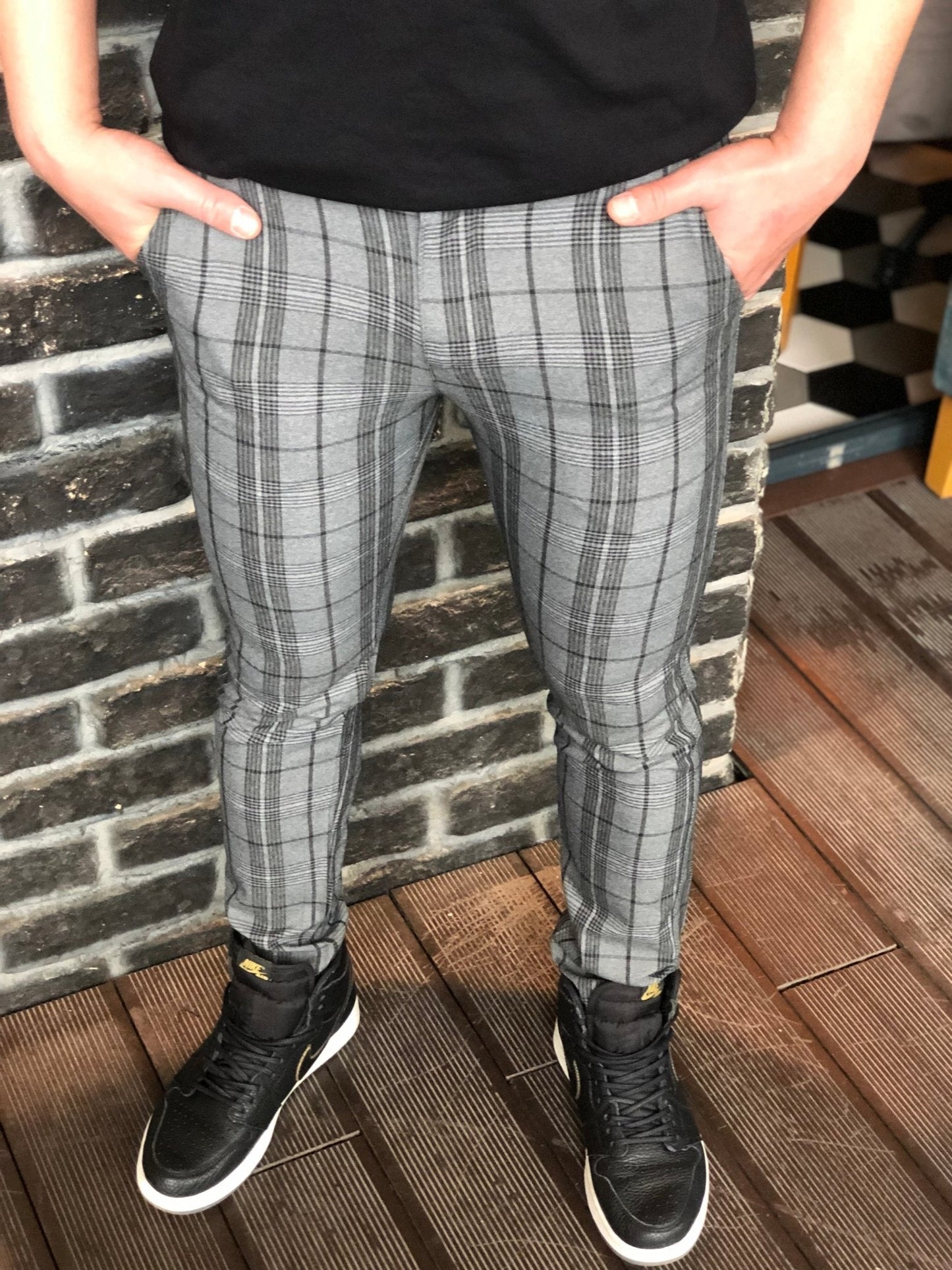 Gray Striped Checkered Slim Fit Casual Mens Pant DJ178 Mens Pant - Sneakerjeans