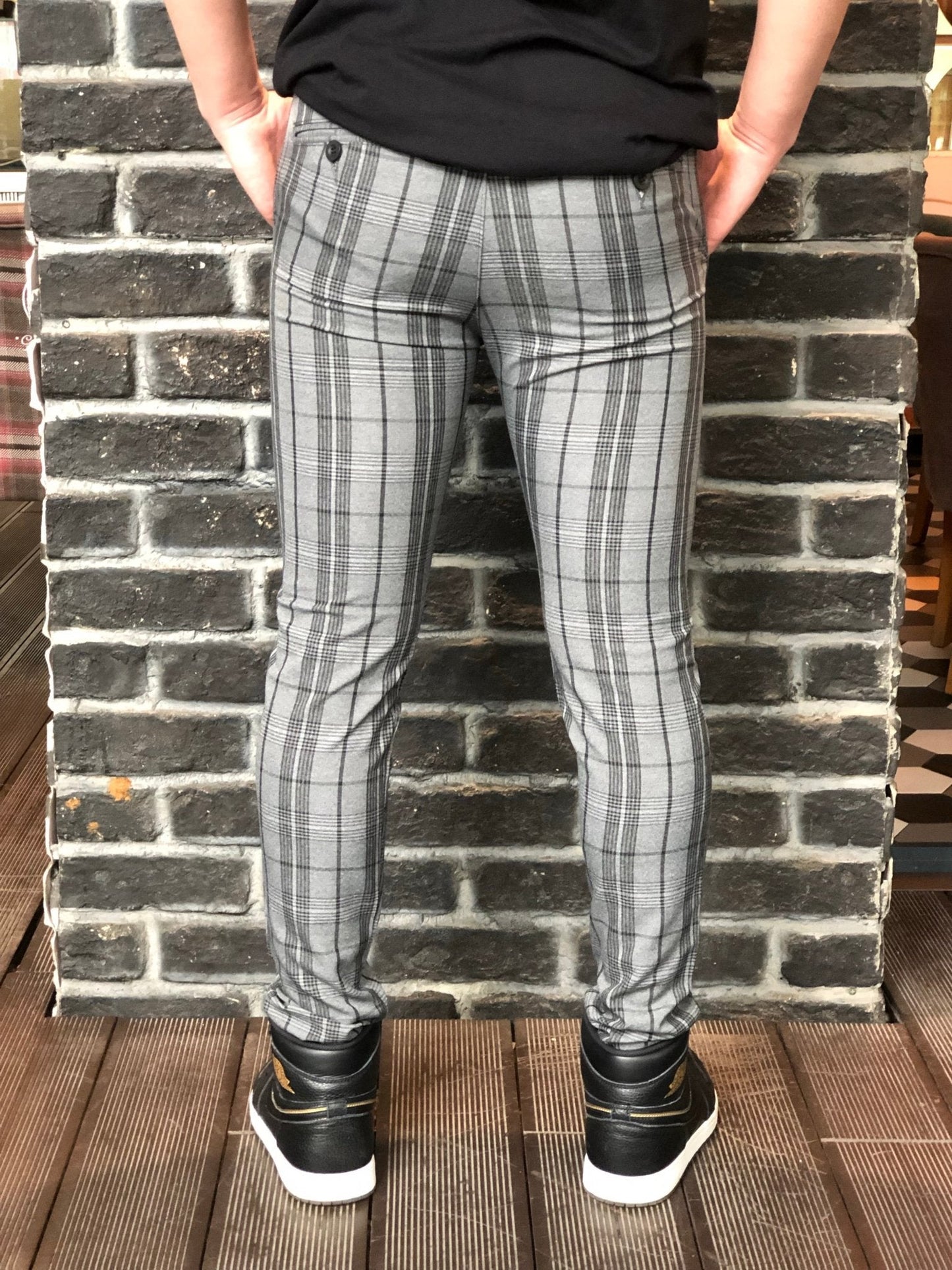Gray Striped Checkered Slim Fit Casual Mens Pant DJ178 Mens Pant - Sneakerjeans