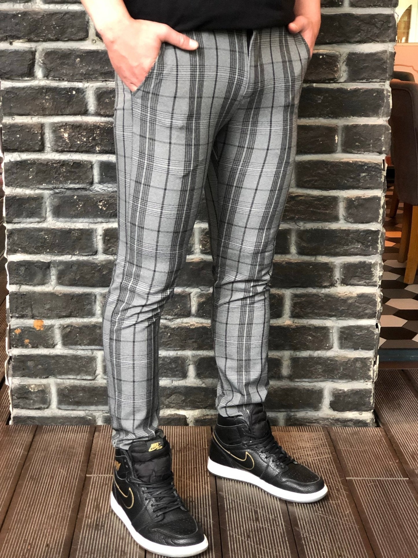 Gray Striped Checkered Slim Fit Casual Mens Pant DJ178 Mens Pant - Sneakerjeans