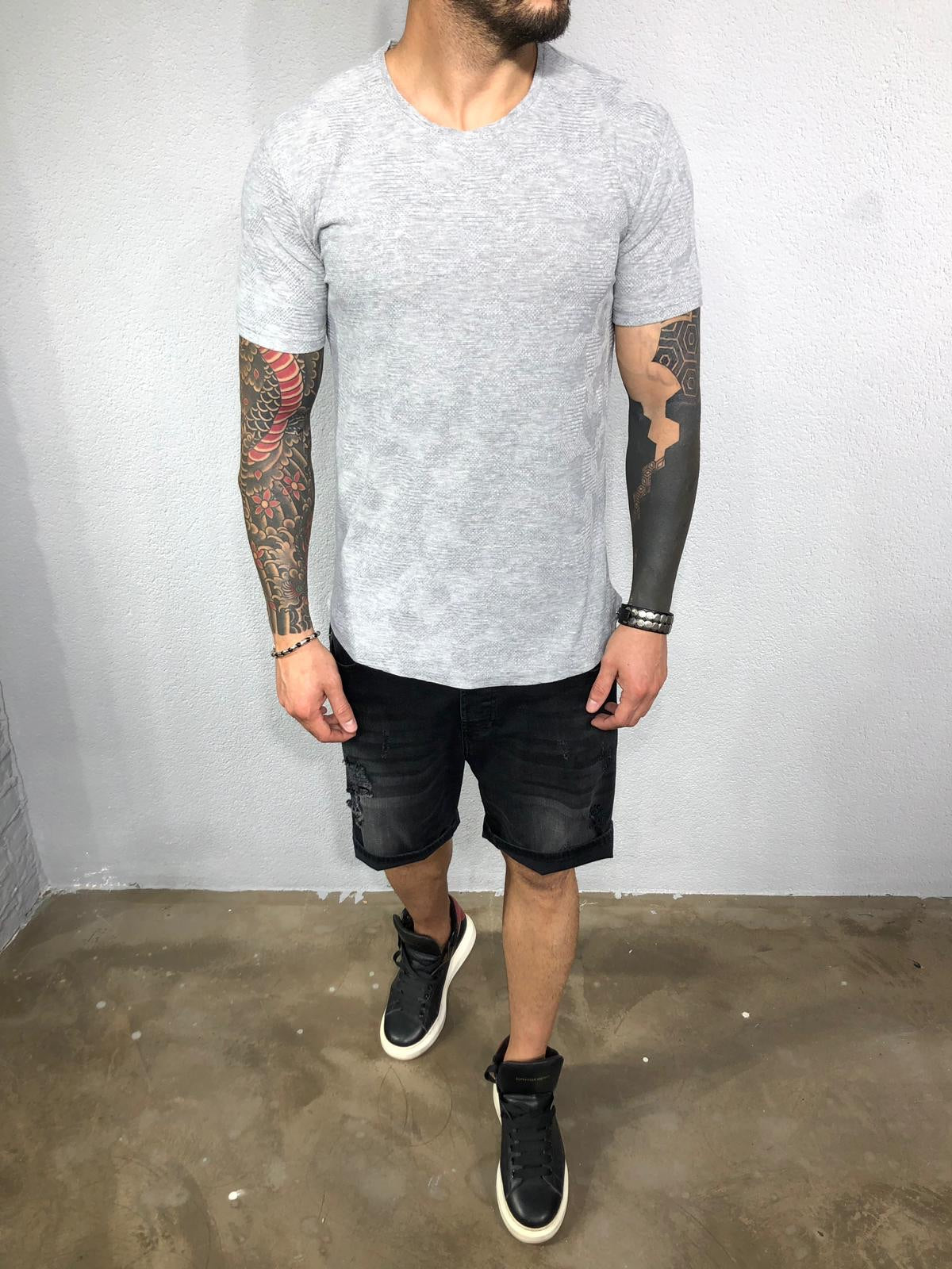 Light Gray Pattern Mens T-Shirt BL524 Streetwear Mens T-Shirts - Sneakerjeans