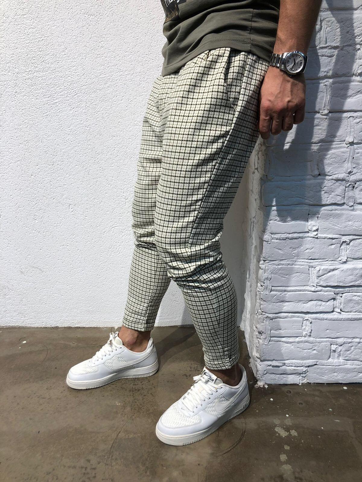 Beige Checkered Baggy Jogger Pant B163 Streetwear Jogger Pants - Sneakerjeans