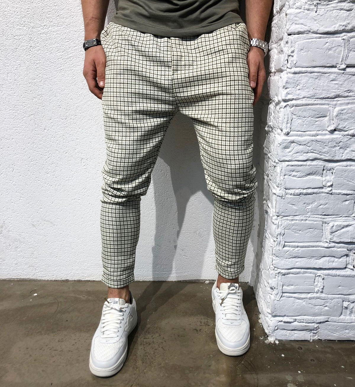 Beige Checkered Baggy Jogger Pant B163 Streetwear Jogger Pants - Sneakerjeans