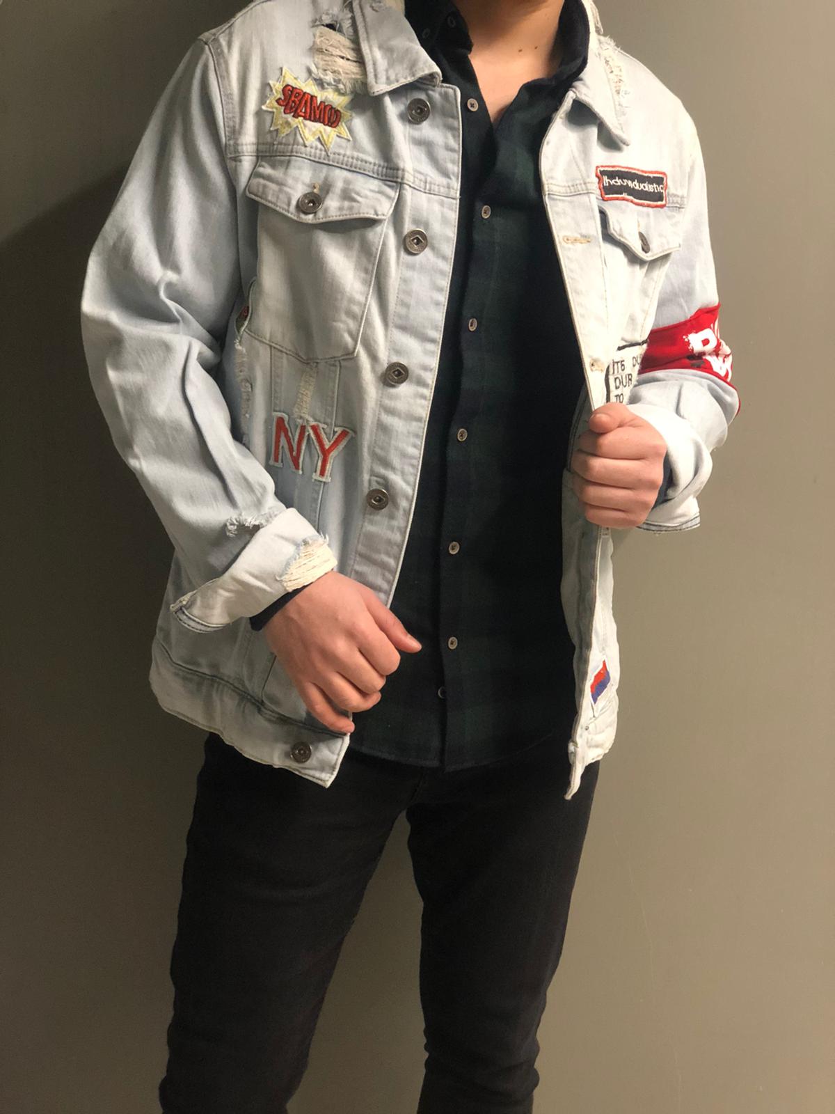 Arm Band Jeans Jacket A27 Streetwear Mens Jean Jacket