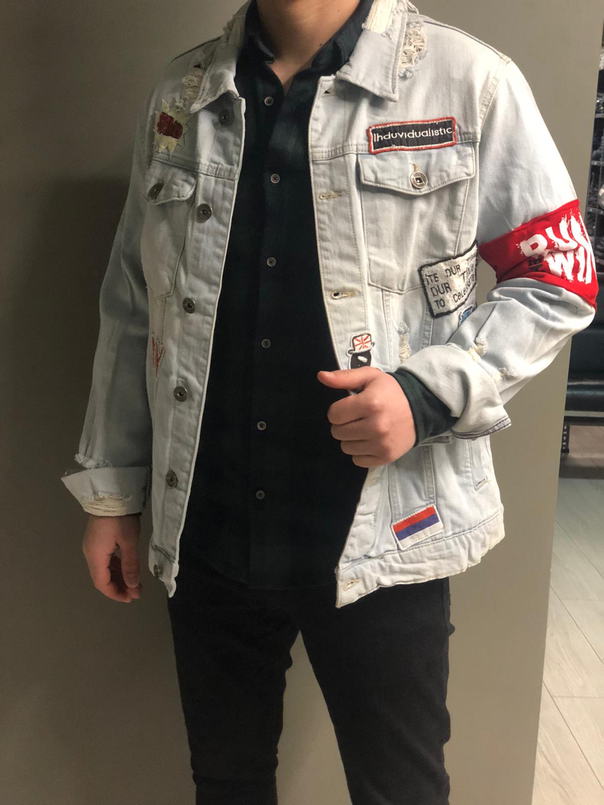 Arm Band Jeans Jacket A27 Streetwear Mens Jean Jacket