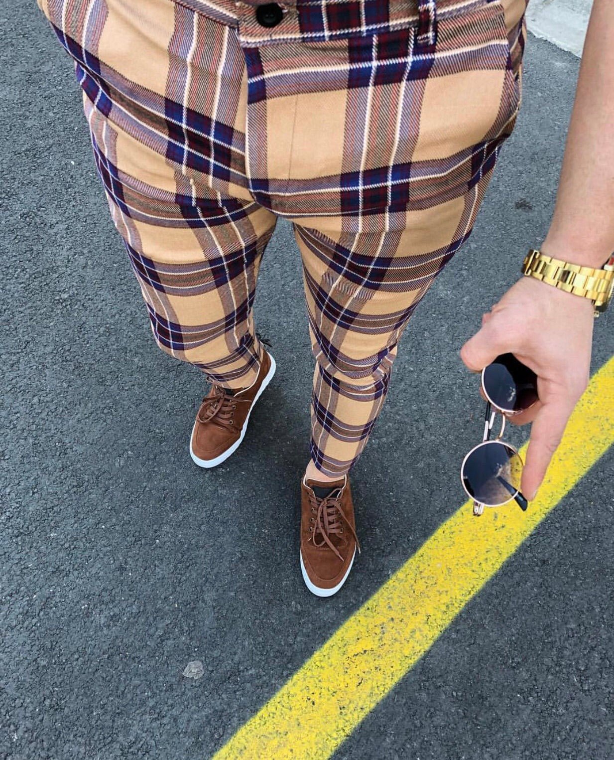 Beige Mixed Colour Checkered Slim Fit Casual Pant DJ126 Streetwear Pant - Sneakerjeans