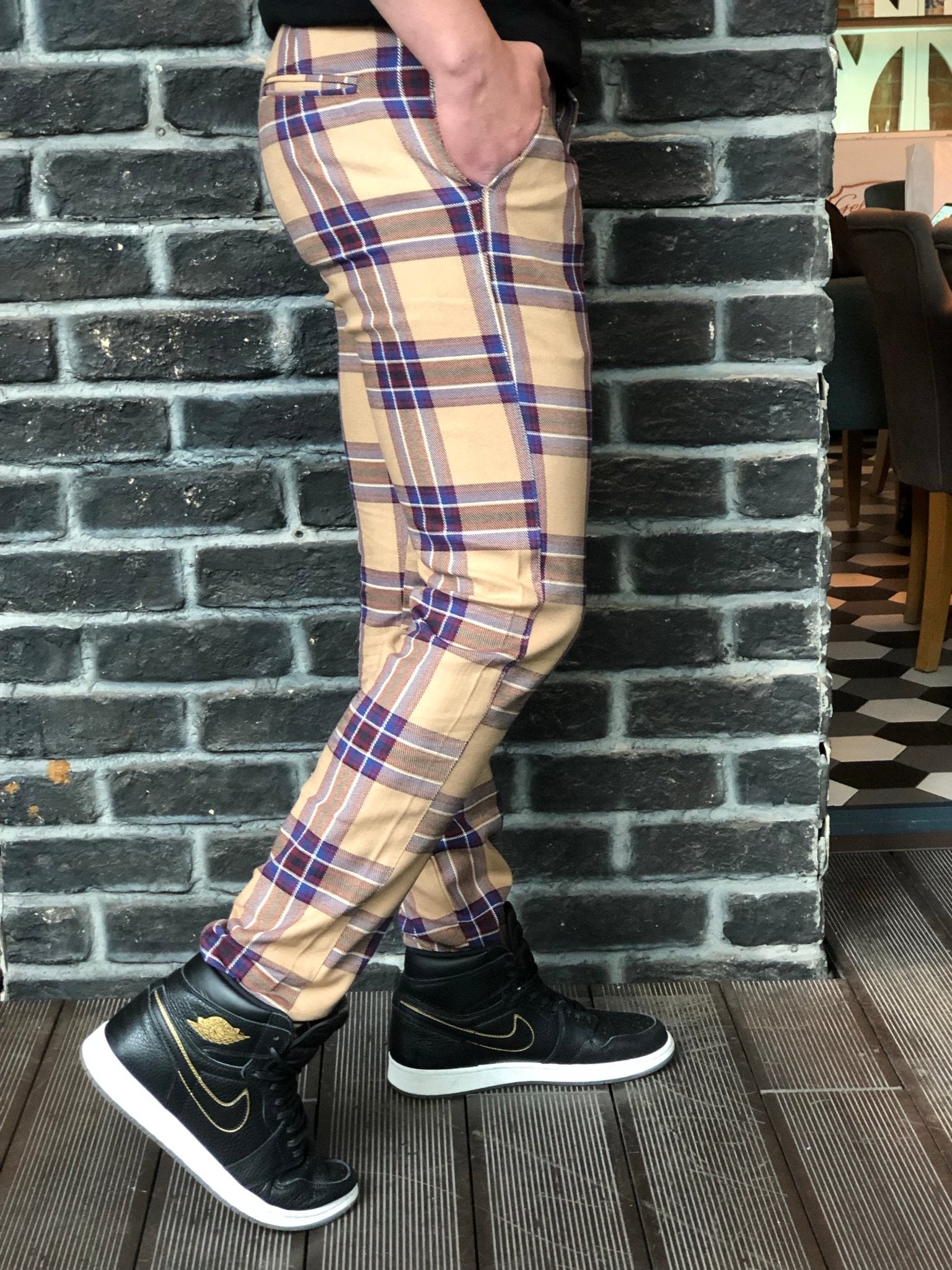Beige Mixed Colour Checkered Slim Fit Casual Pant DJ126 Streetwear Pant - Sneakerjeans