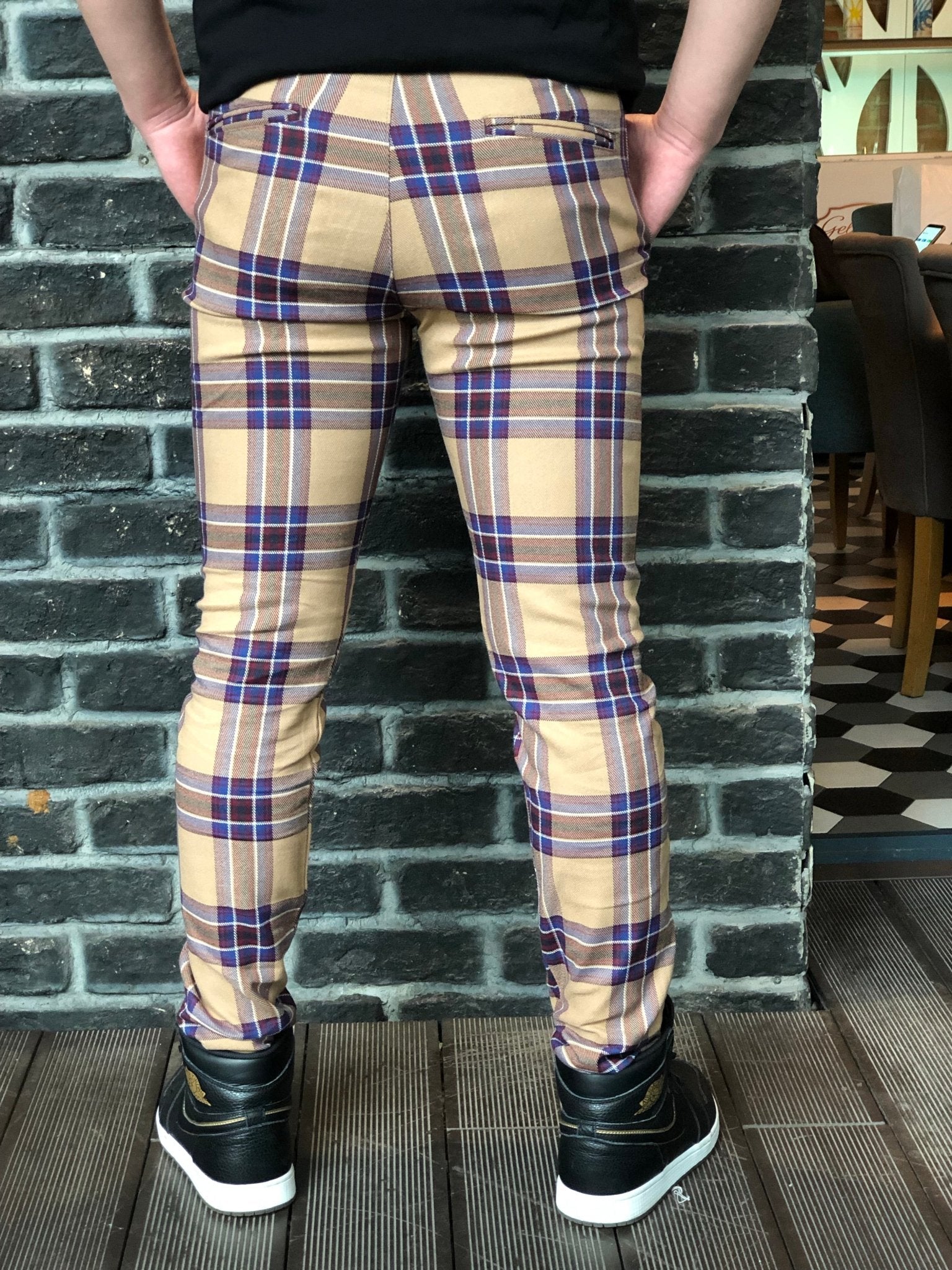 Beige Mixed Colour Checkered Slim Fit Casual Pant DJ126 Streetwear Pant - Sneakerjeans