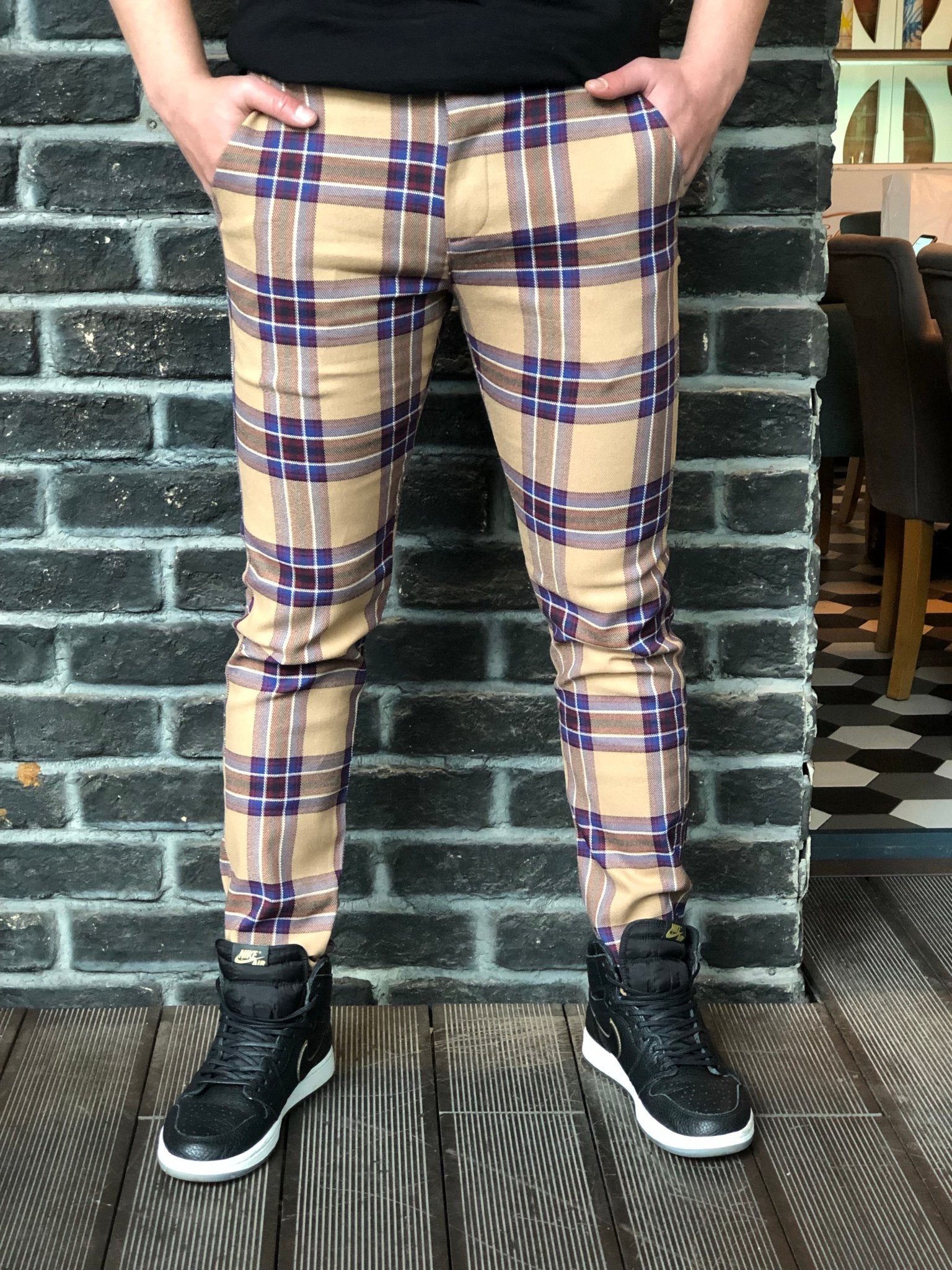 Beige Mixed Colour Checkered Slim Fit Casual Pant DJ126 Streetwear Pant - Sneakerjeans