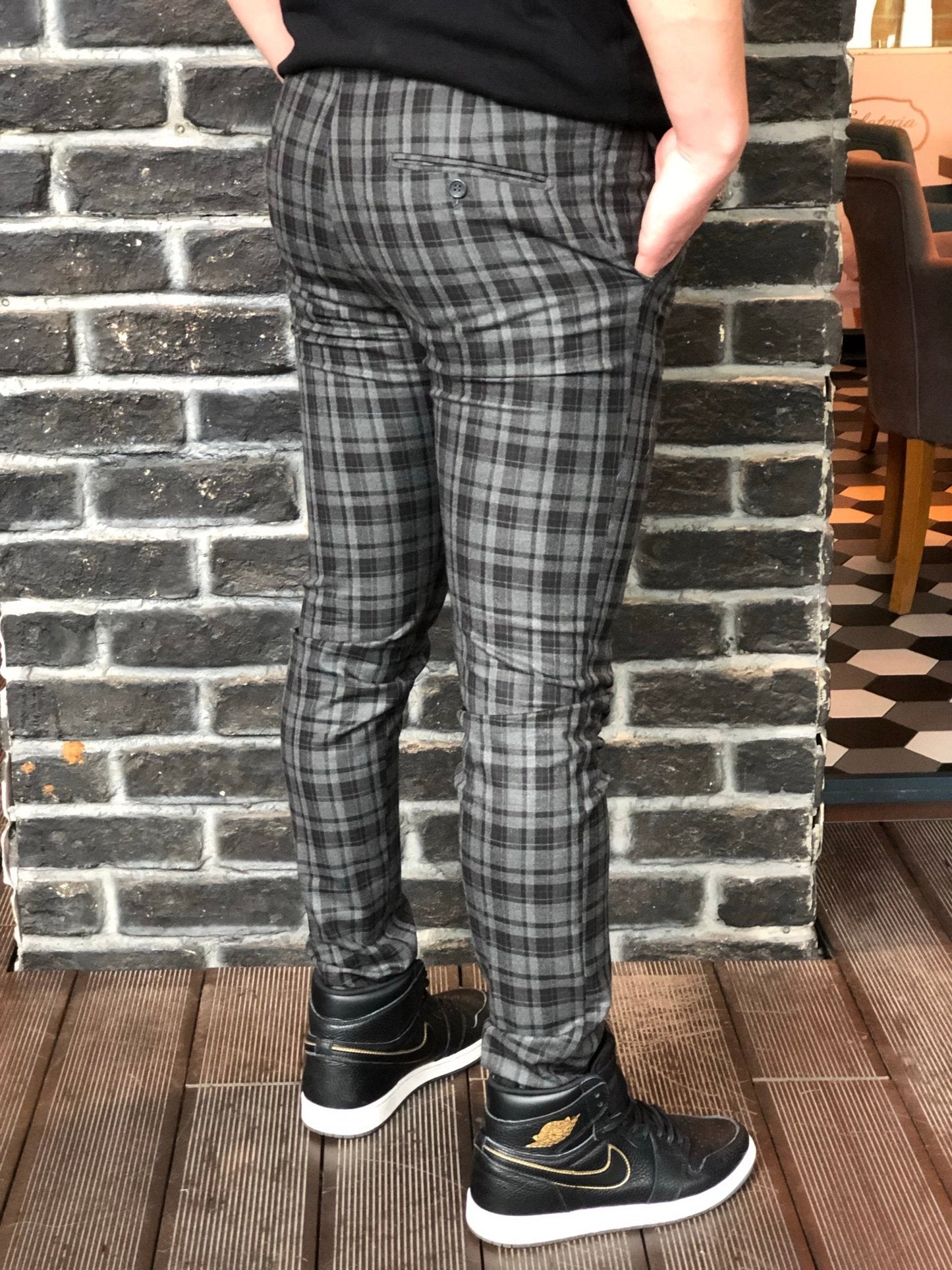 Black Gray Checkered Slim Fit Casual Mens Pant DJ180 Mens Pant - Sneakerjeans