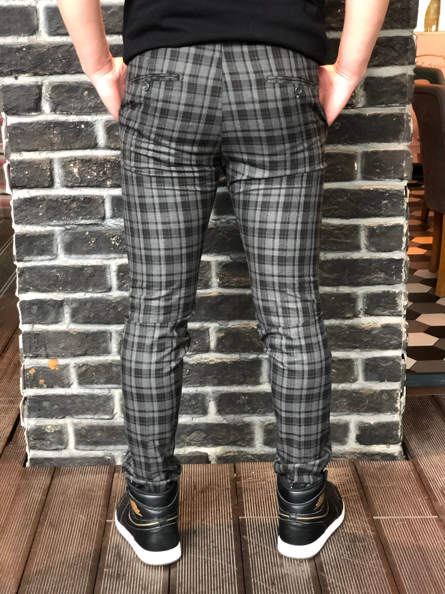Black Gray Checkered Slim Fit Casual Mens Pant DJ180 Mens Pant - Sneakerjeans
