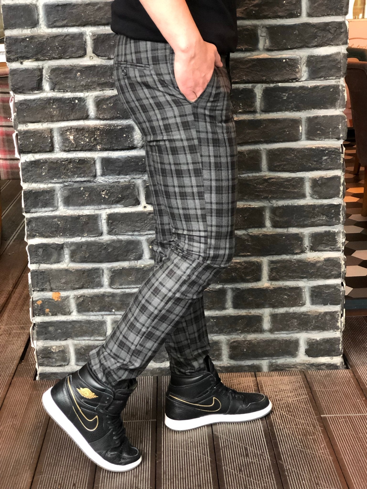 Black Gray Checkered Slim Fit Casual Mens Pant DJ180 Mens Pant - Sneakerjeans