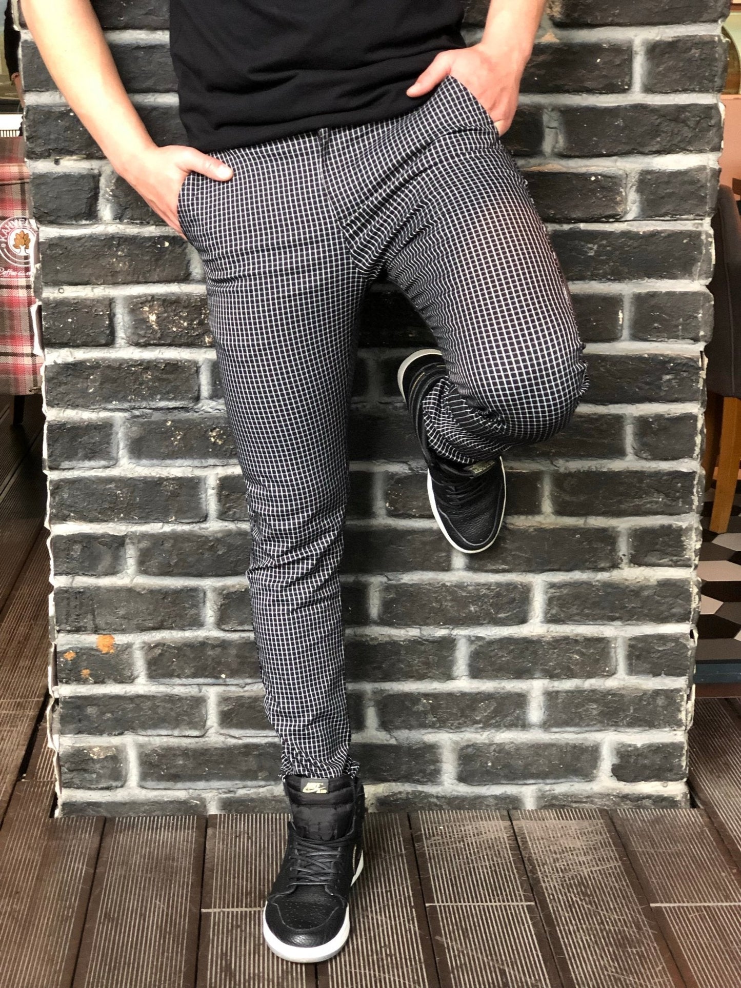Black Pattern Slim Fit Casual Mens Pant DJ182 Mens Pant - Sneakerjeans