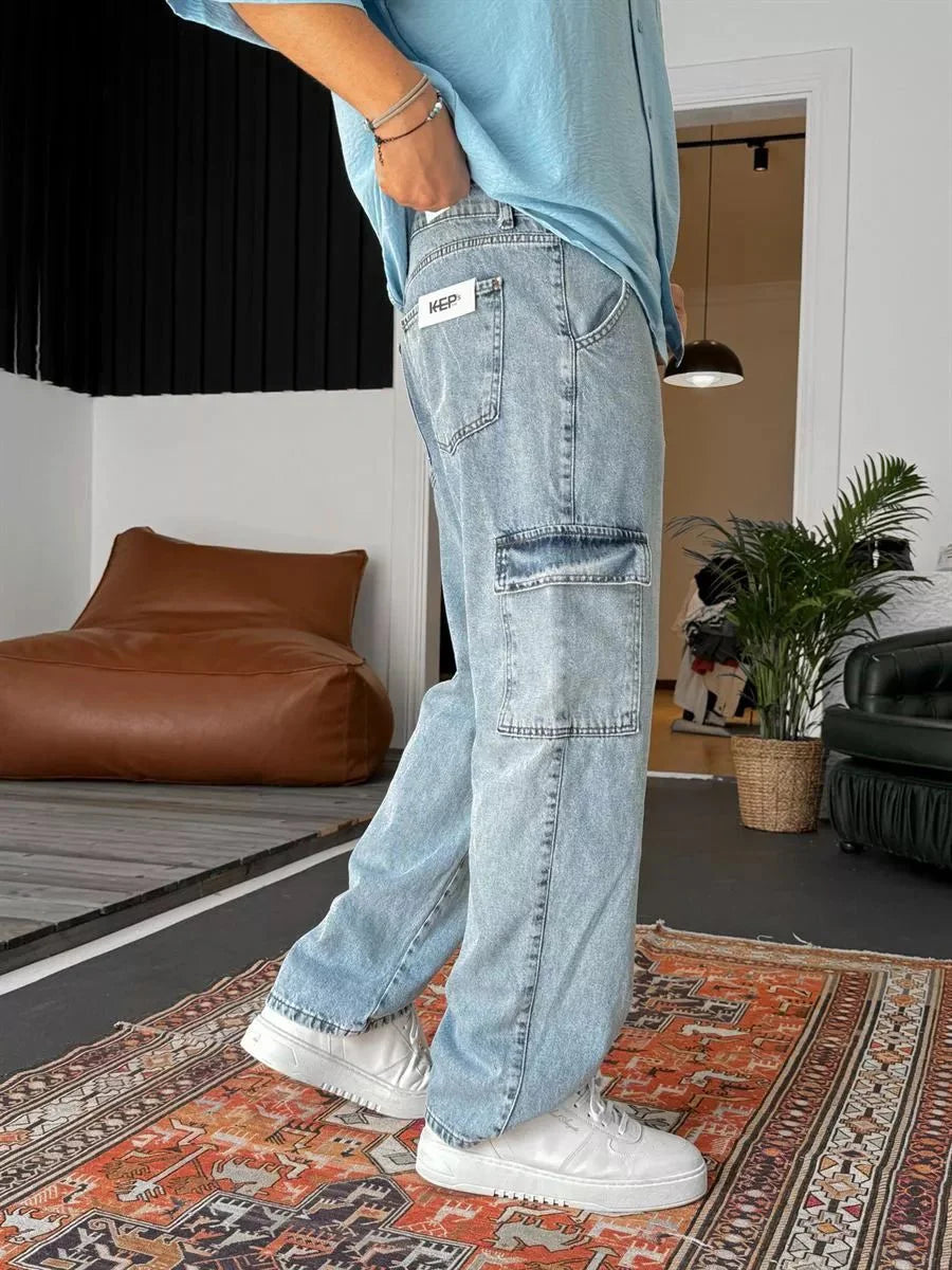 Blaue Baggy Cargohose BB7928 – von Baggymann | Streetwear für Damen & Herren