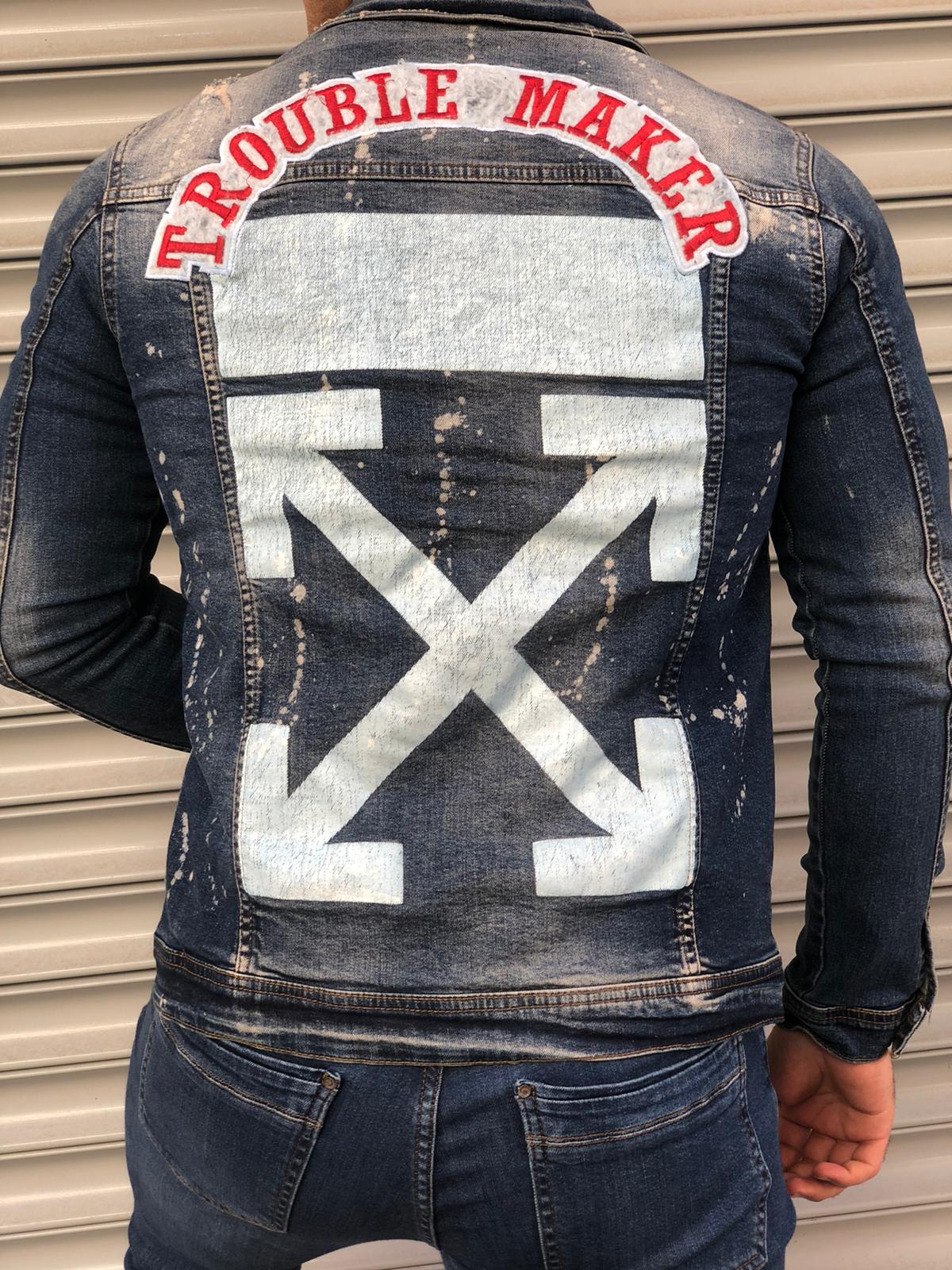 Blue Troublemaker Printed Denim Jacket B100 Streetwear Denim Jacket