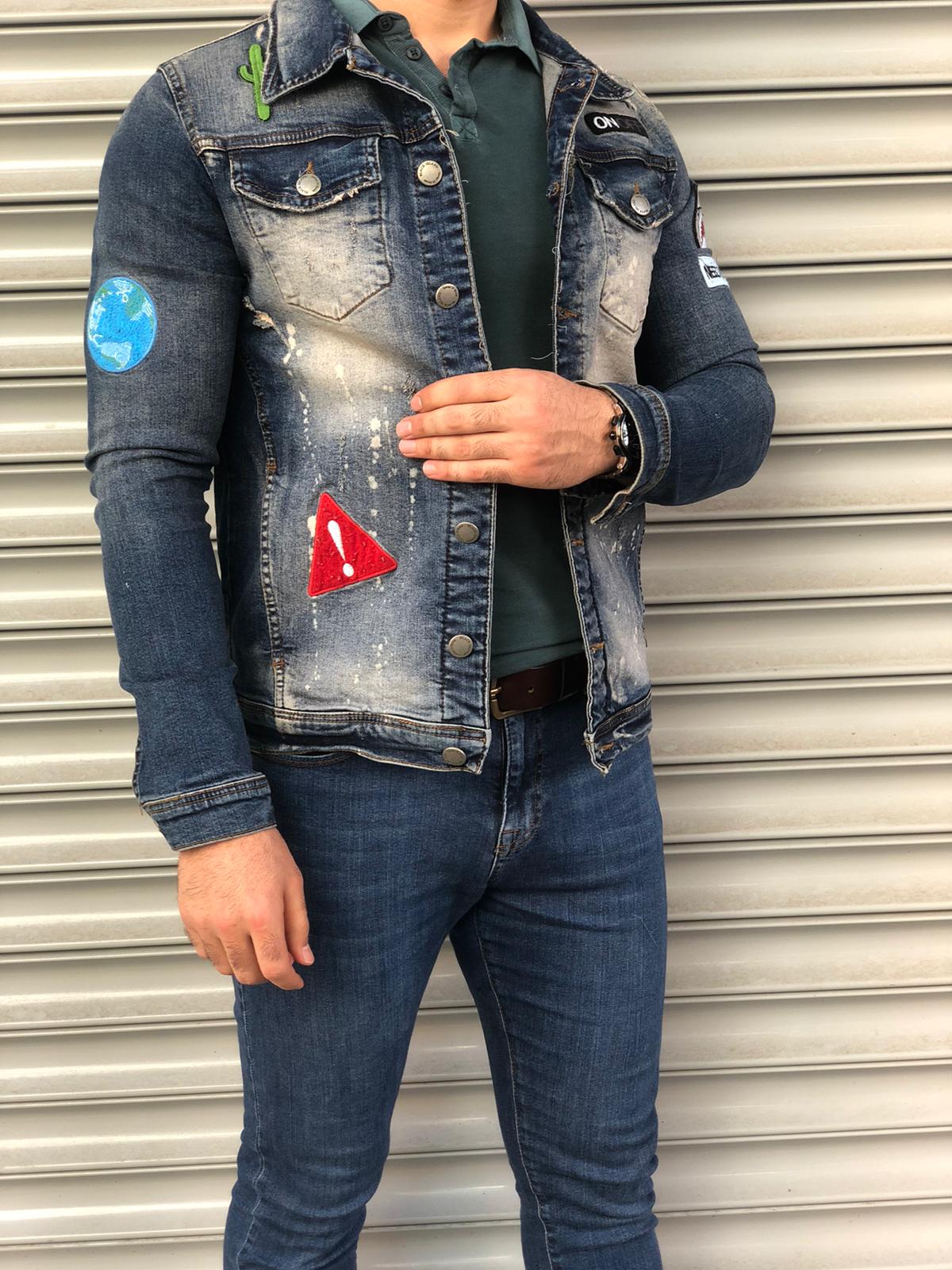 Blue Troublemaker Printed Denim Jacket B100 Streetwear Denim Jacket