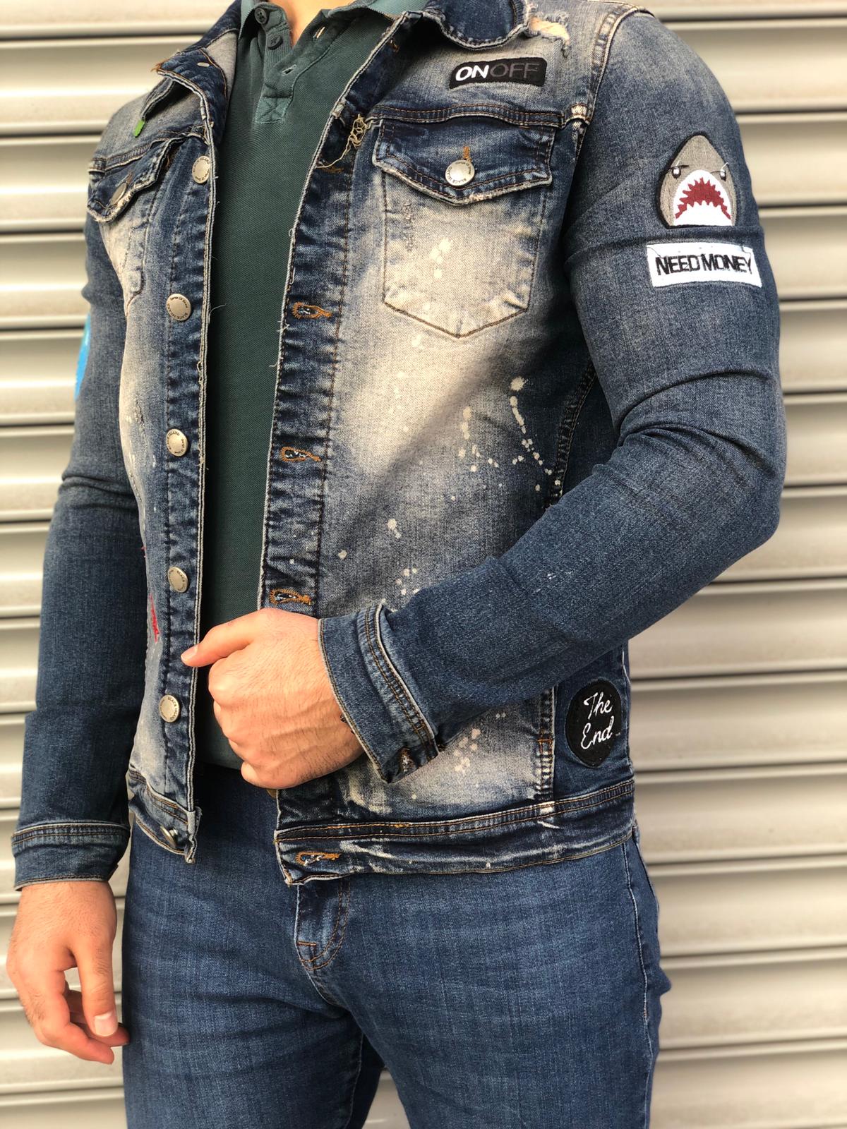 Blue Troublemaker Printed Denim Jacket B100 Streetwear Denim Jacket