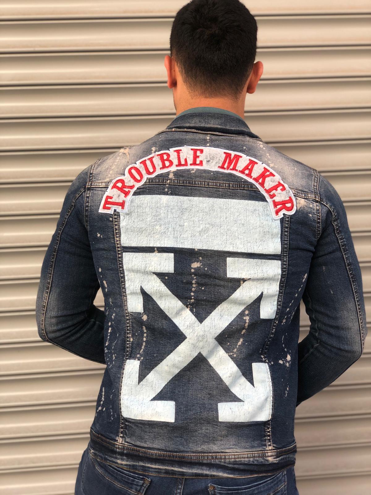 Blue Troublemaker Printed Denim Jacket B100 Streetwear Denim Jacket