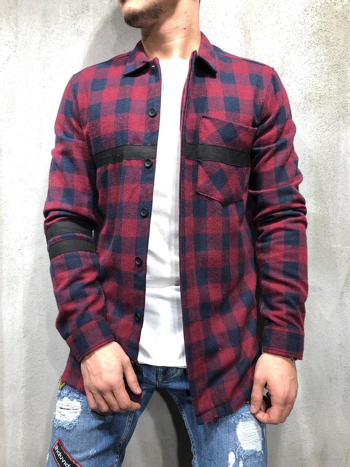 Bordeaux Checkered Oversized Shirt A248 Streetwear Shirt - Sneakerjeans