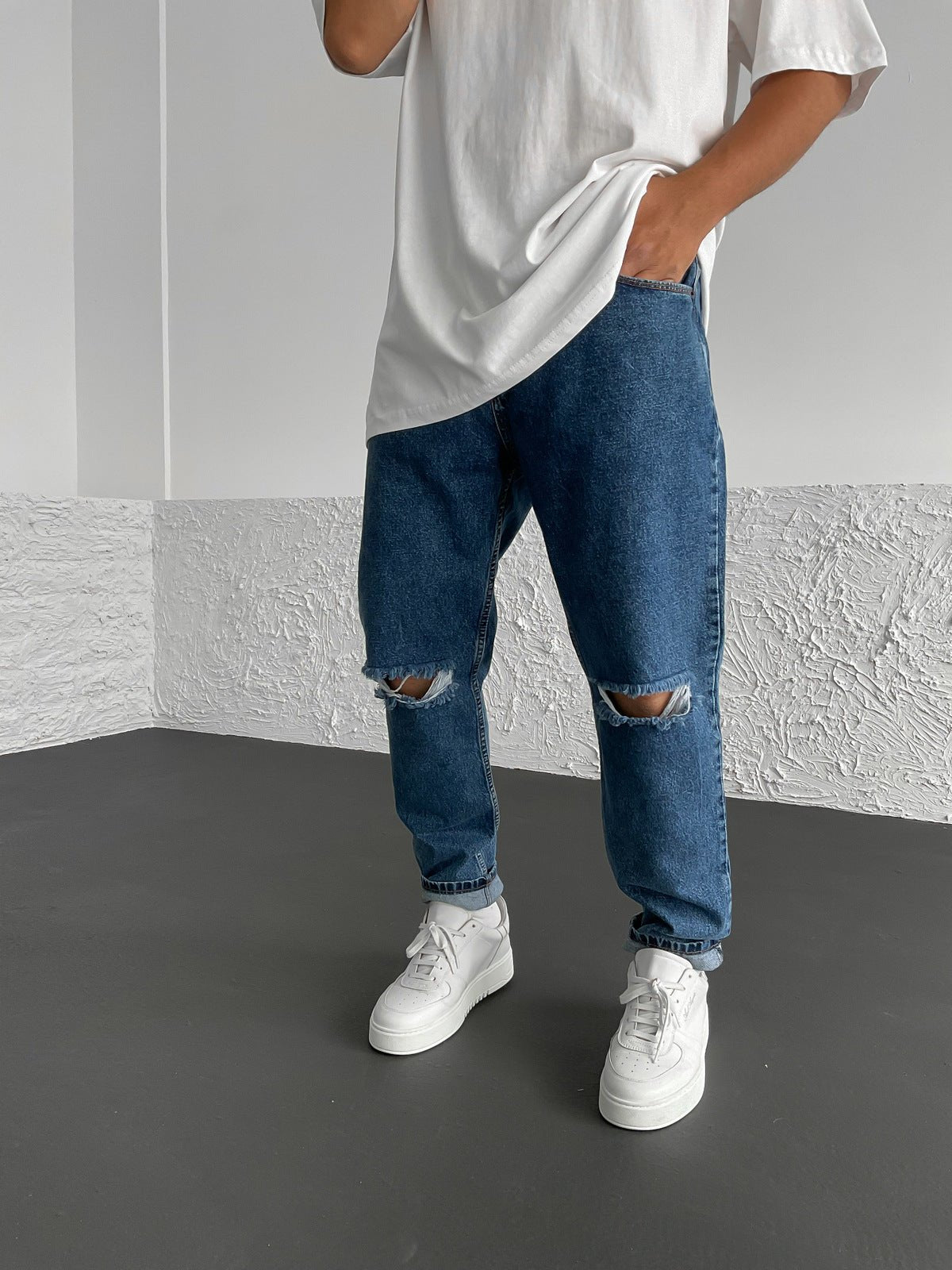 Dunkelblau Ripped Jeans BB6281 – von Baggymann | Streetwear für Damen & Herren