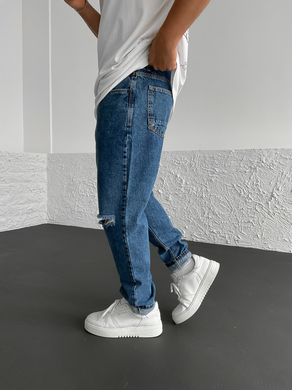 Dunkelblau Ripped Jeans BB6281 – von Baggymann | Streetwear für Damen & Herren