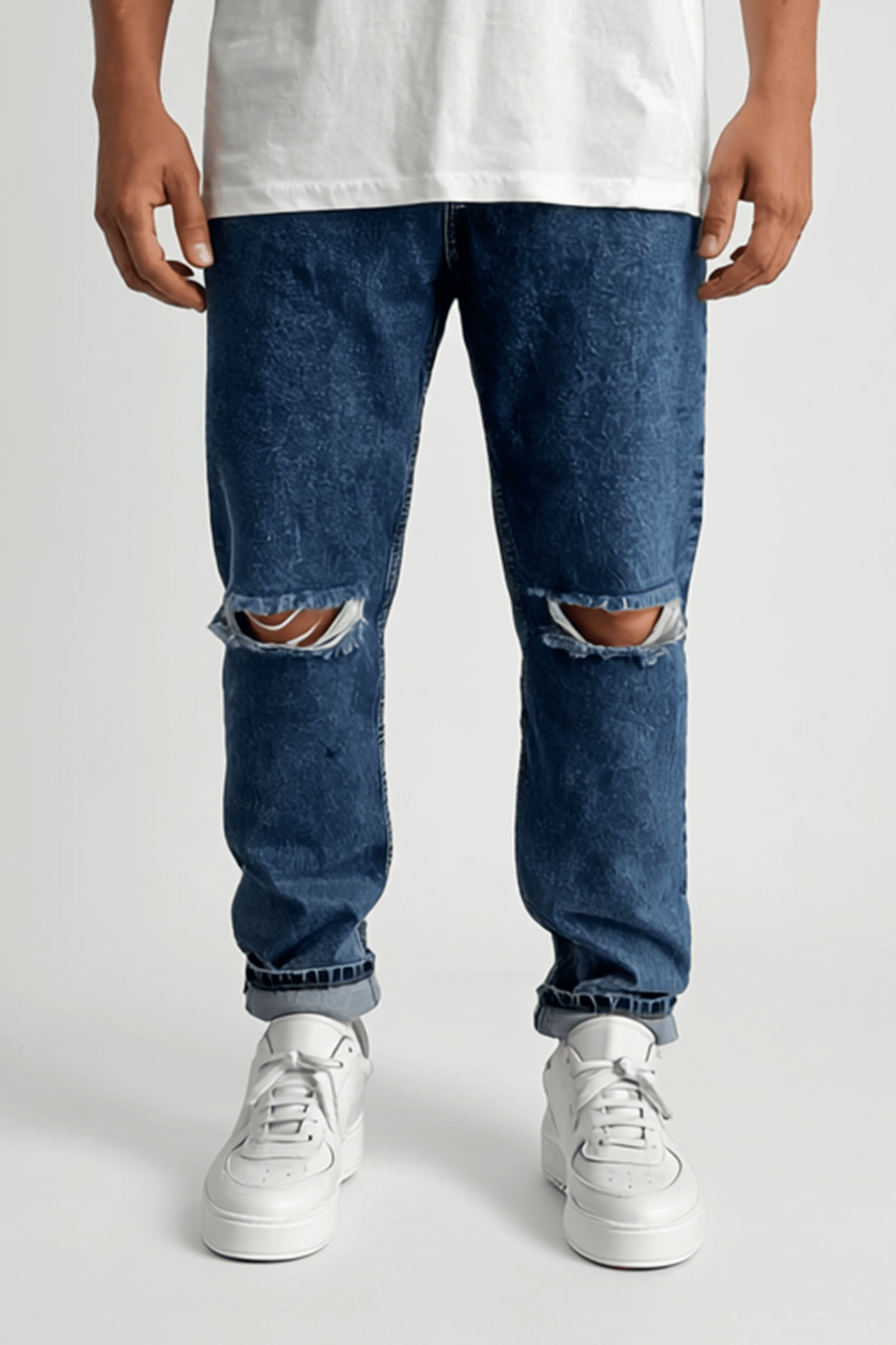 Dunkelblau Ripped Jeans BB6281 – von Baggymann | Streetwear für Damen & Herren