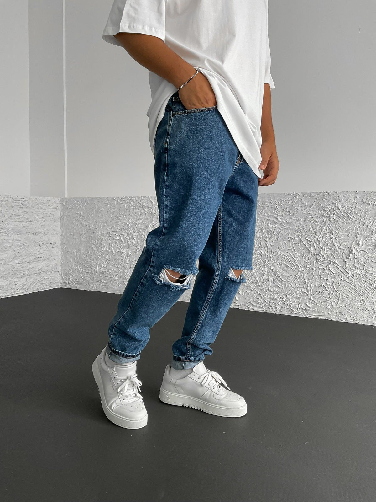 Dunkelblau Ripped Jeans BB6281 – von Baggymann | Streetwear für Damen & Herren