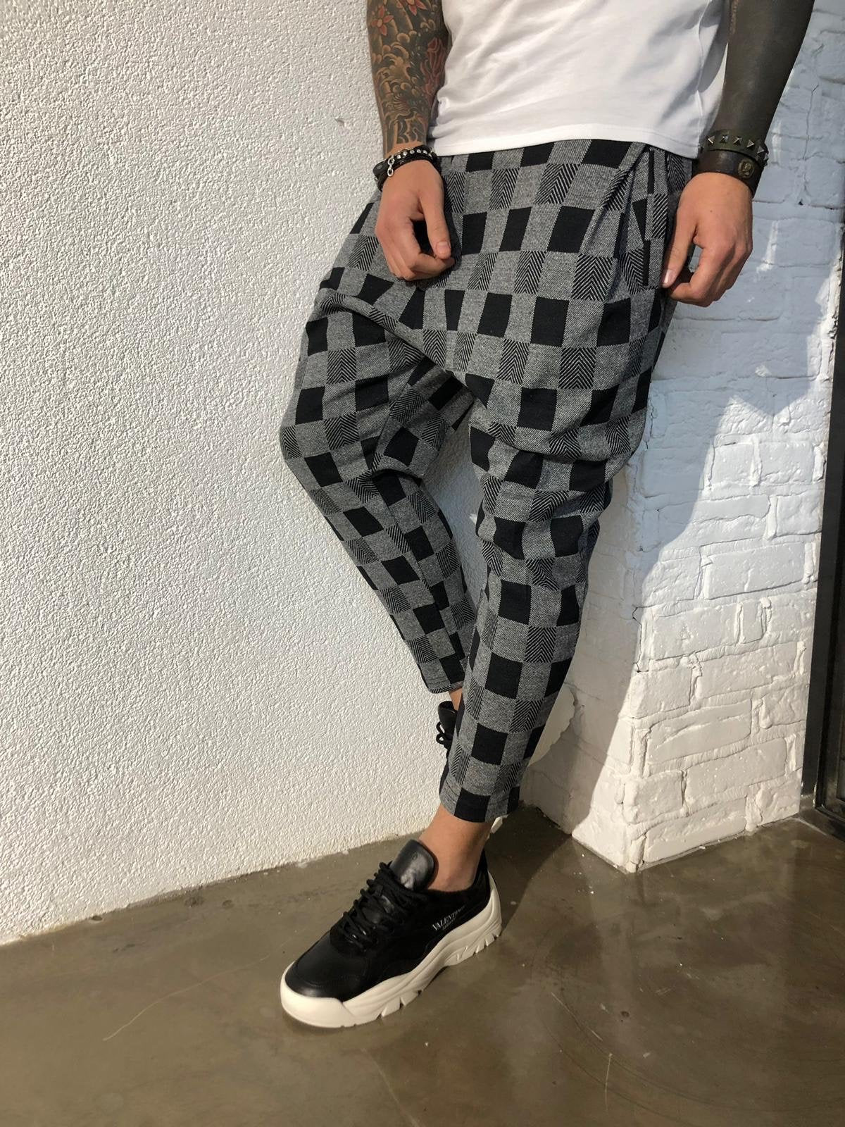 Gray Checkered Jogger Pant B356 Streetwear Jogger Pants - Sneakerjeans