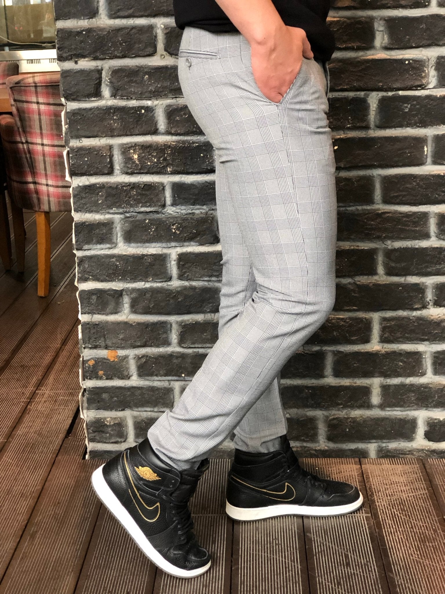 Gray Checkered Slim Fit Casual Mens Pant DJ181 Mens Pant - Sneakerjeans