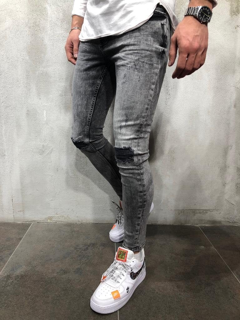 Gray Distressed Skinny Fit Denim A255 Streetwear Jeans - Sneakerjeans