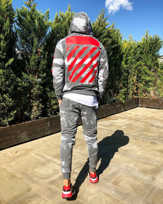 Gray Printed Camouflage Tracksuit Gymwear Set B257 Streetwear Tracksuit Jogger Set - Sneakerjeans