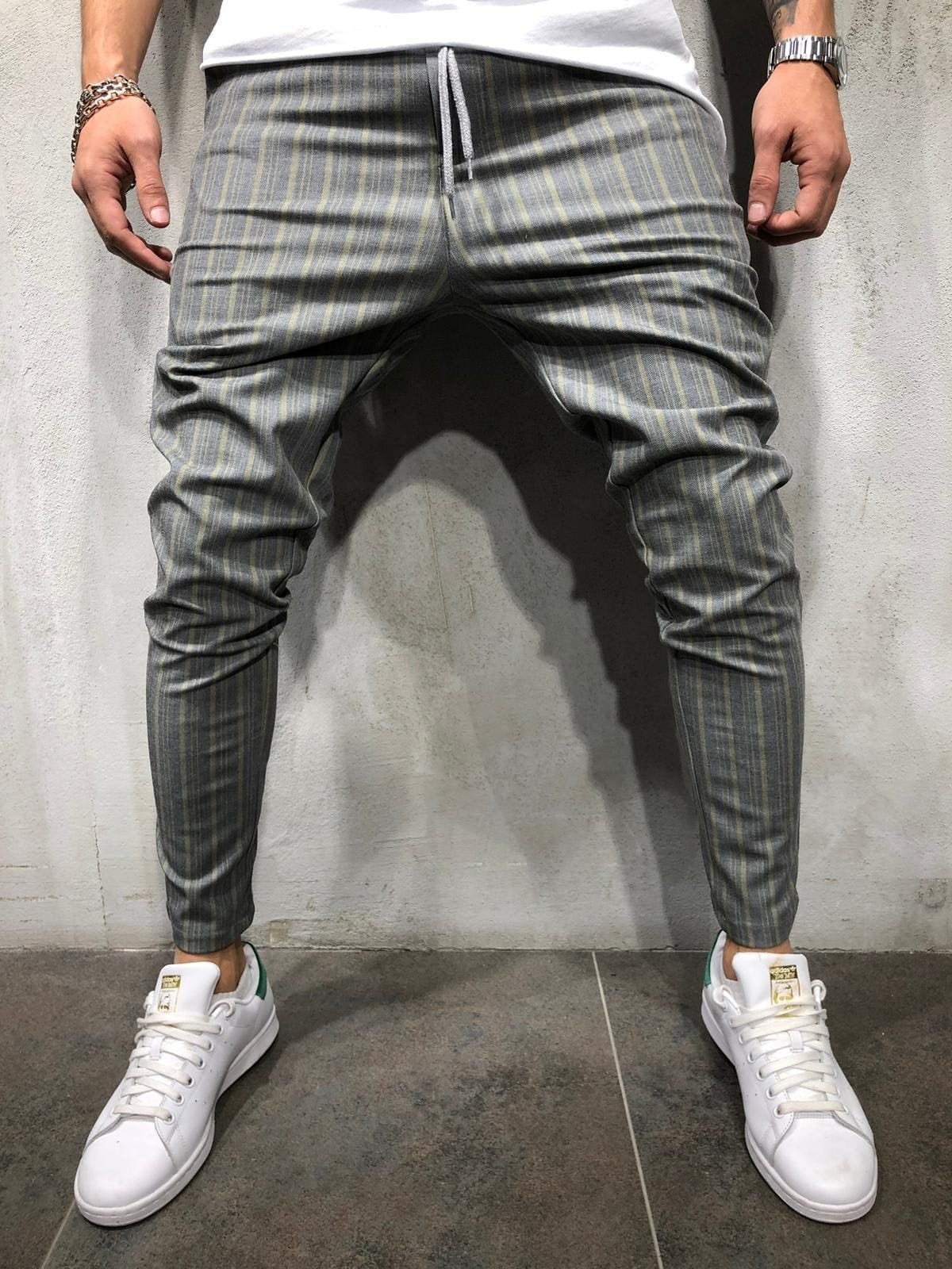 Gray Yellow Striped Casual Jogger Pant A213 Streetwear Casual Jogger Pants - Sneakerjeans
