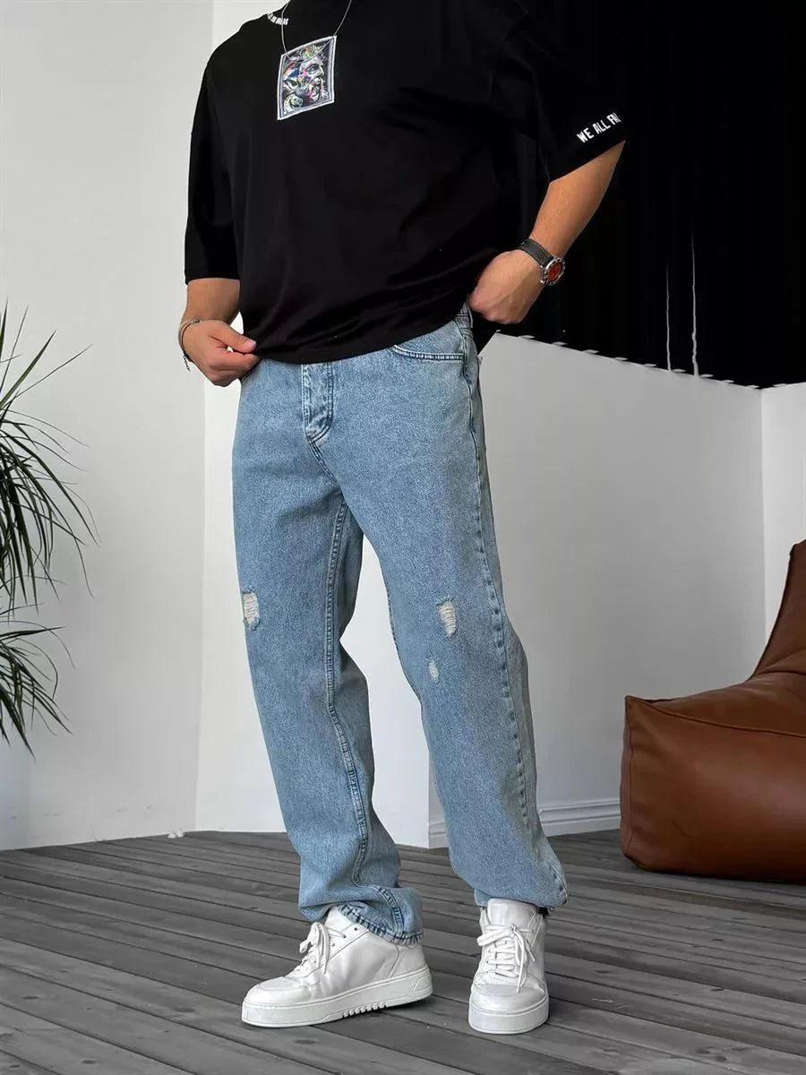 Ice Blue Ripped Baggy Jeans BB7409 – von Baggymann | Streetwear für Damen & Herren
